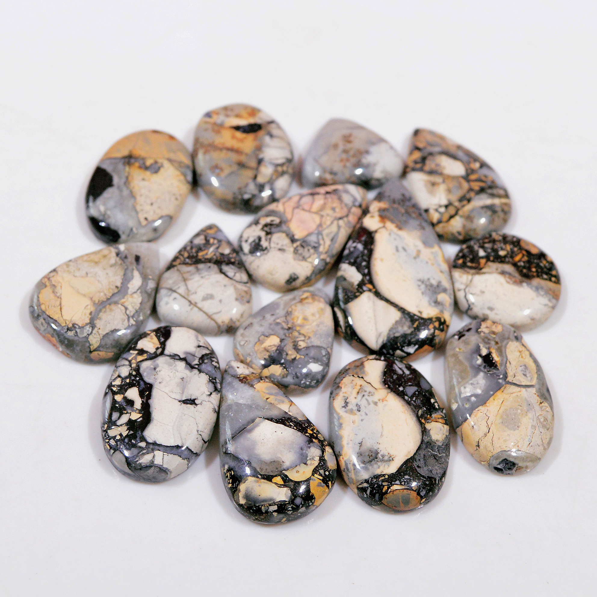 14 Pcs 161 Cts Natural Maligano Jasper Cabochon Handmade Silver Jewelry Supplies 26x14 14x11mm 18462