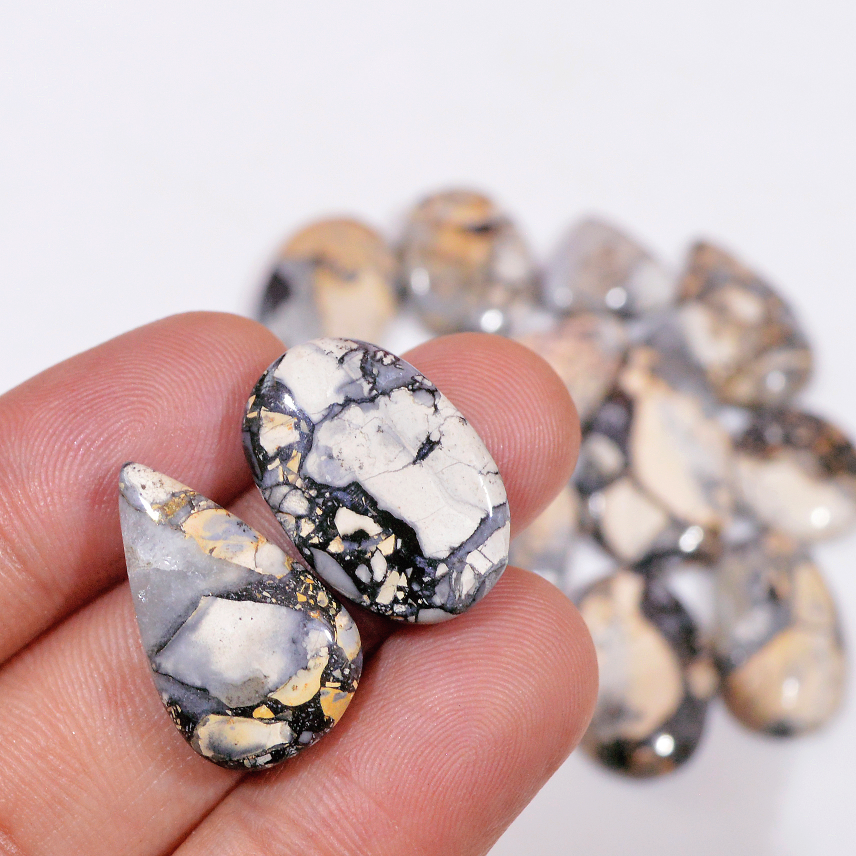 14 Pcs 161 Cts Natural Maligano Jasper Cabochon Handmade Silver Jewelry Supplies 26x14 14x11mm 18462