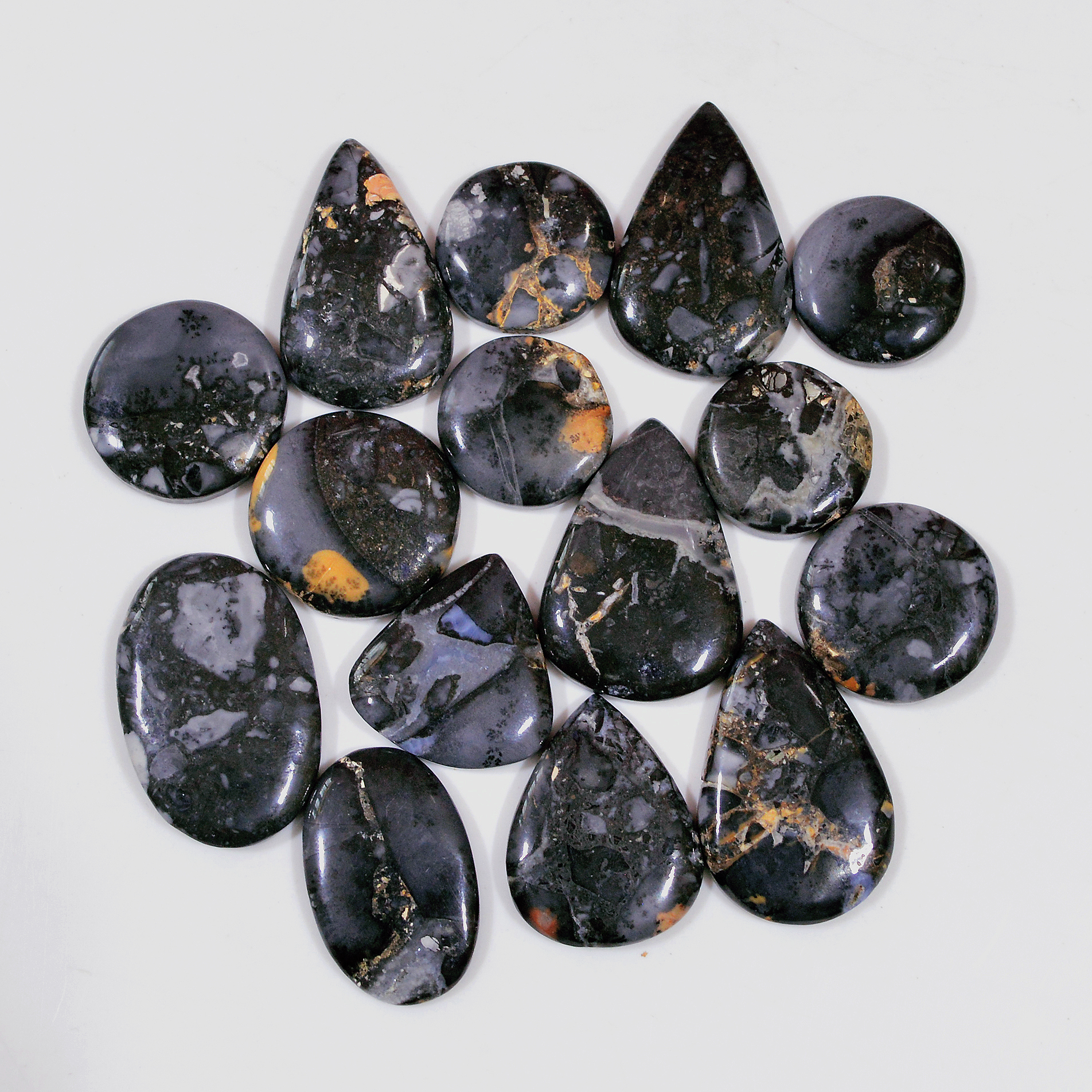 15 Pcs 263 Cts Natural Maligano Jasper Cabochon Handmade Silver Jewelry Supplies 28x16 15x15mm 18463