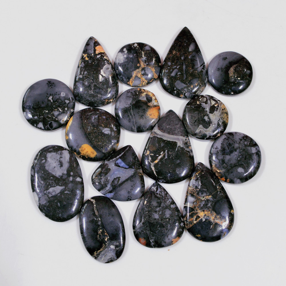 Image of 15 Pcs 263 Cts Natural Maligano Jasper Cabochon Handmade Silver Jewelry Supplies 28x16 15x15mm #18463