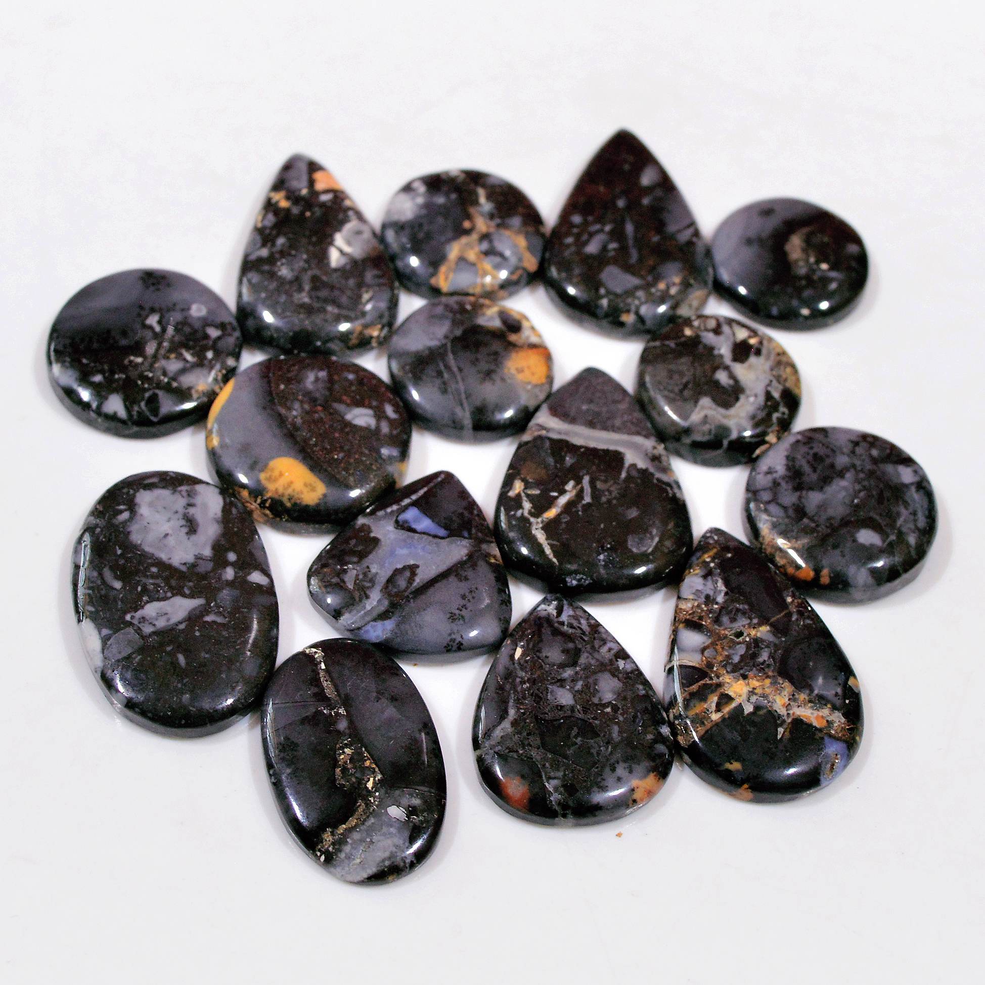 15 Pcs 263 Cts Natural Maligano Jasper Cabochon Handmade Silver Jewelry Supplies 28x16 15x15mm 18463