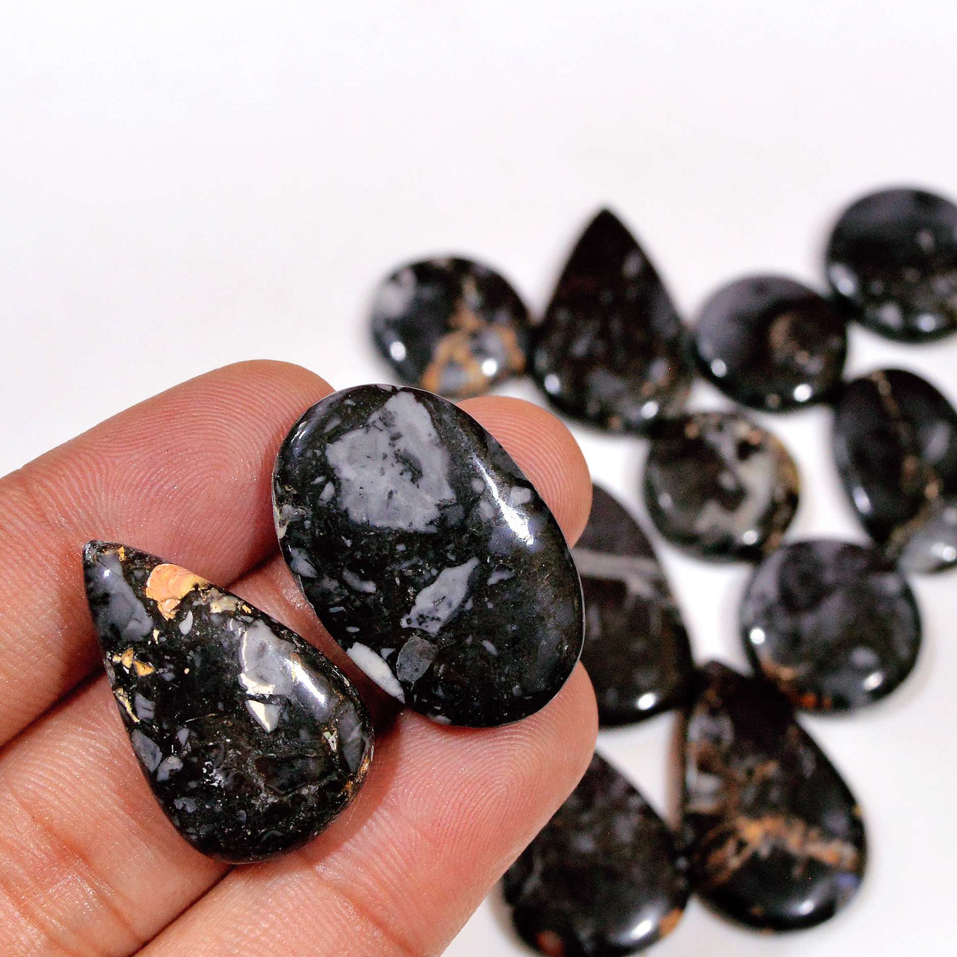 15 Pcs 263 Cts Natural Maligano Jasper Cabochon Handmade Silver Jewelry Supplies 28x16 15x15mm 18463