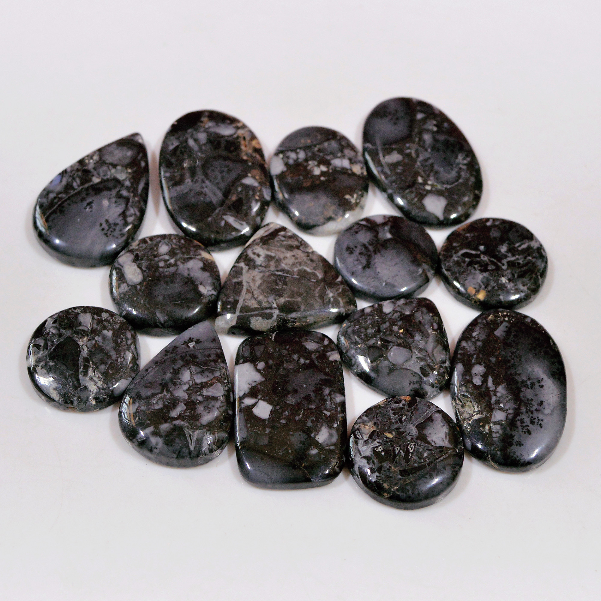 14 Pcs 275 Cts Natural Maligano Jasper Cabochon Handmade Silver Jewelry Supplies 29x18 15x15mm 18464