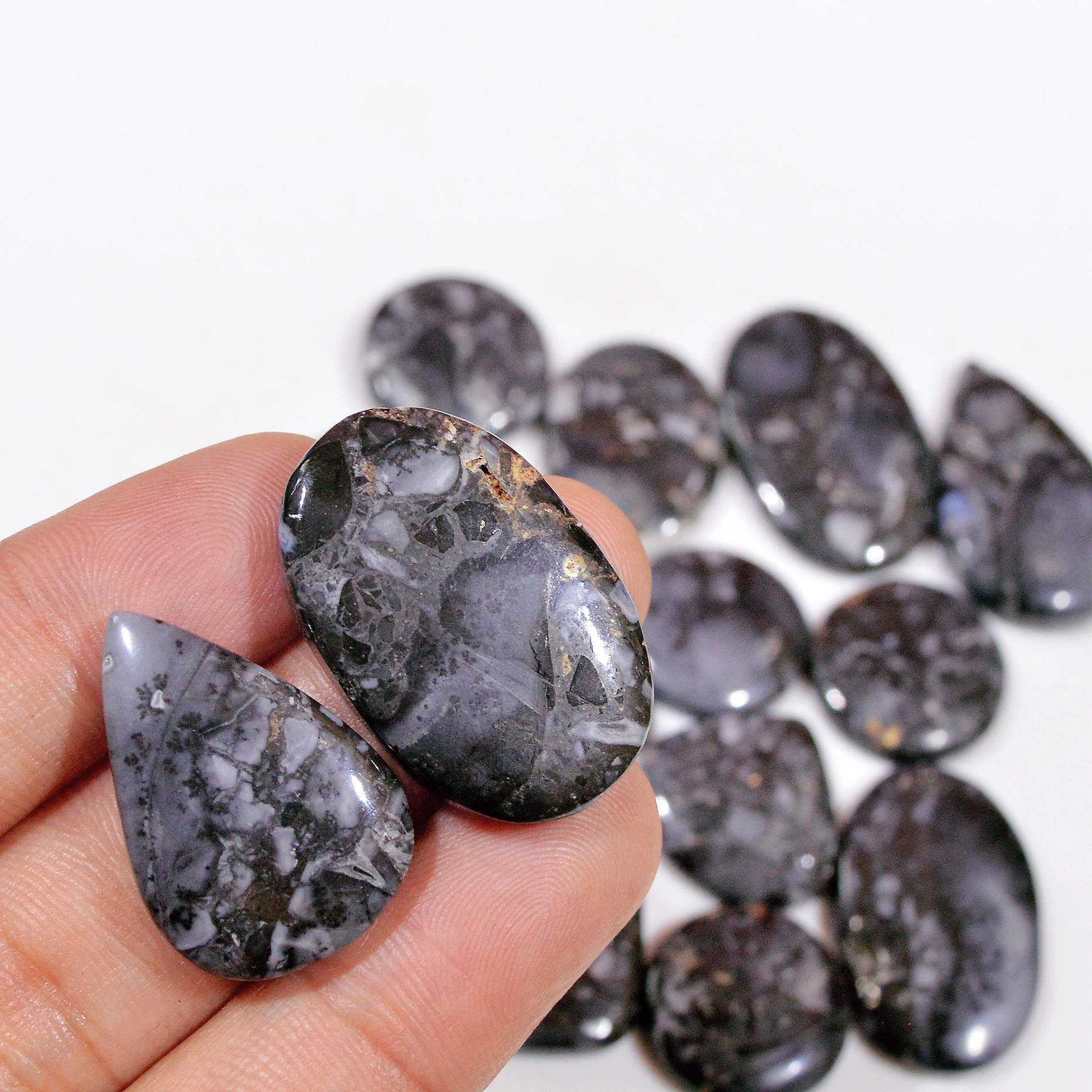 14 Pcs 275 Cts Natural Maligano Jasper Cabochon Handmade Silver Jewelry Supplies 29x18 15x15mm 18464