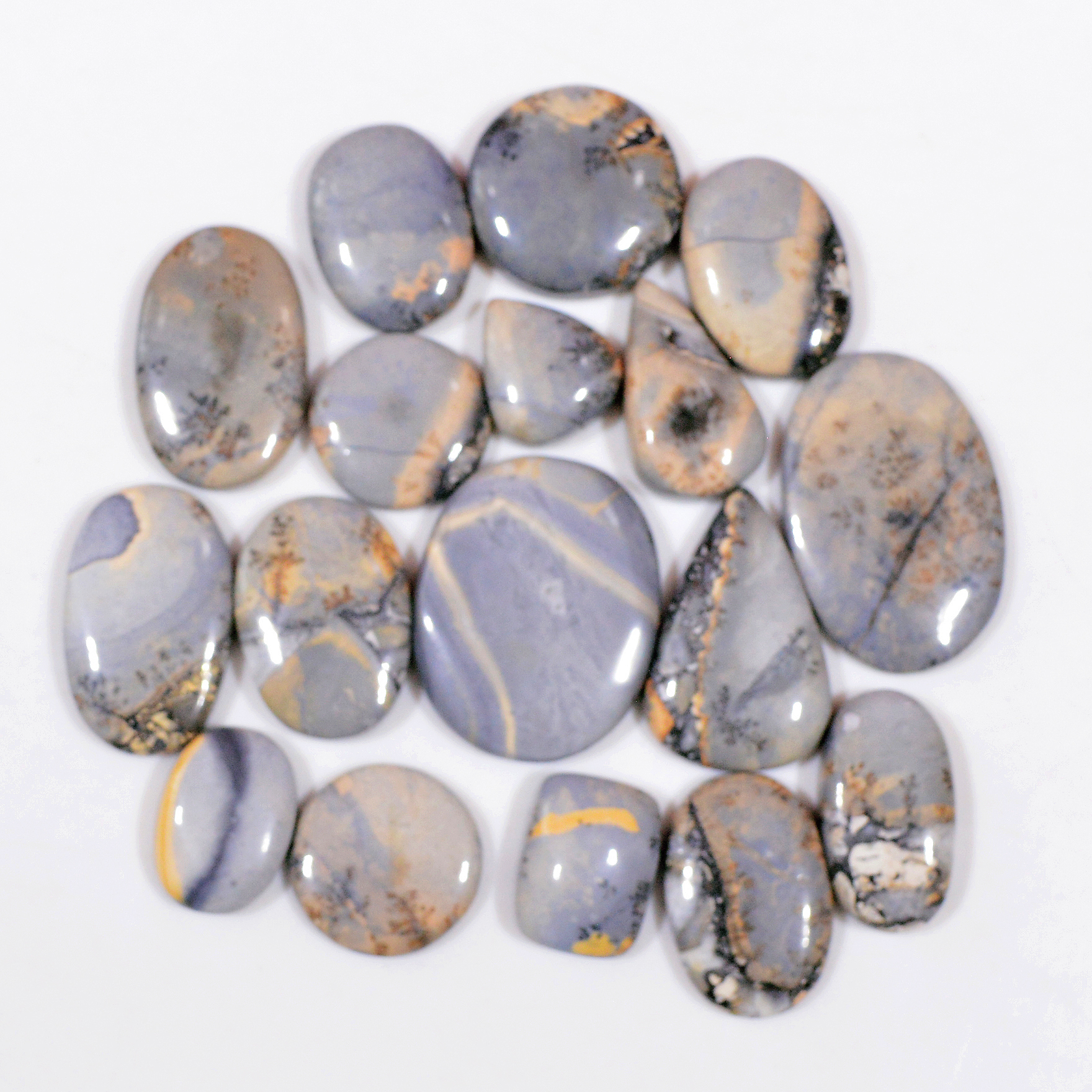 17 Pcs 261 Cts Natural Maligano Jasper Cabochon Handmade Silver Jewelry Supplies 27x18 13x10mm 18465