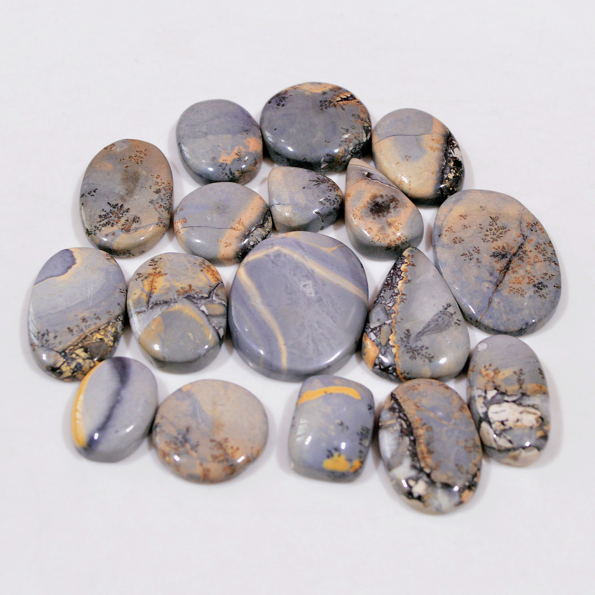 17 Pcs 261 Cts Natural Maligano Jasper Cabochon Handmade Silver Jewelry Supplies 27x18 13x10mm 18465