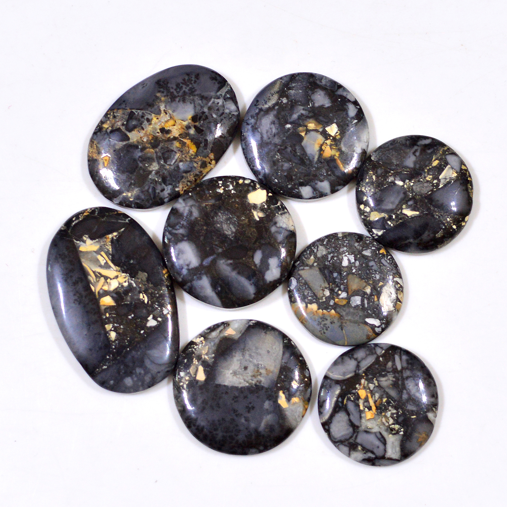 8 Pcs 207 Cts Natural Maligano Jasper Cabochon Handmade Silver Jewelry Supplies 32x20 19x19mm 18466