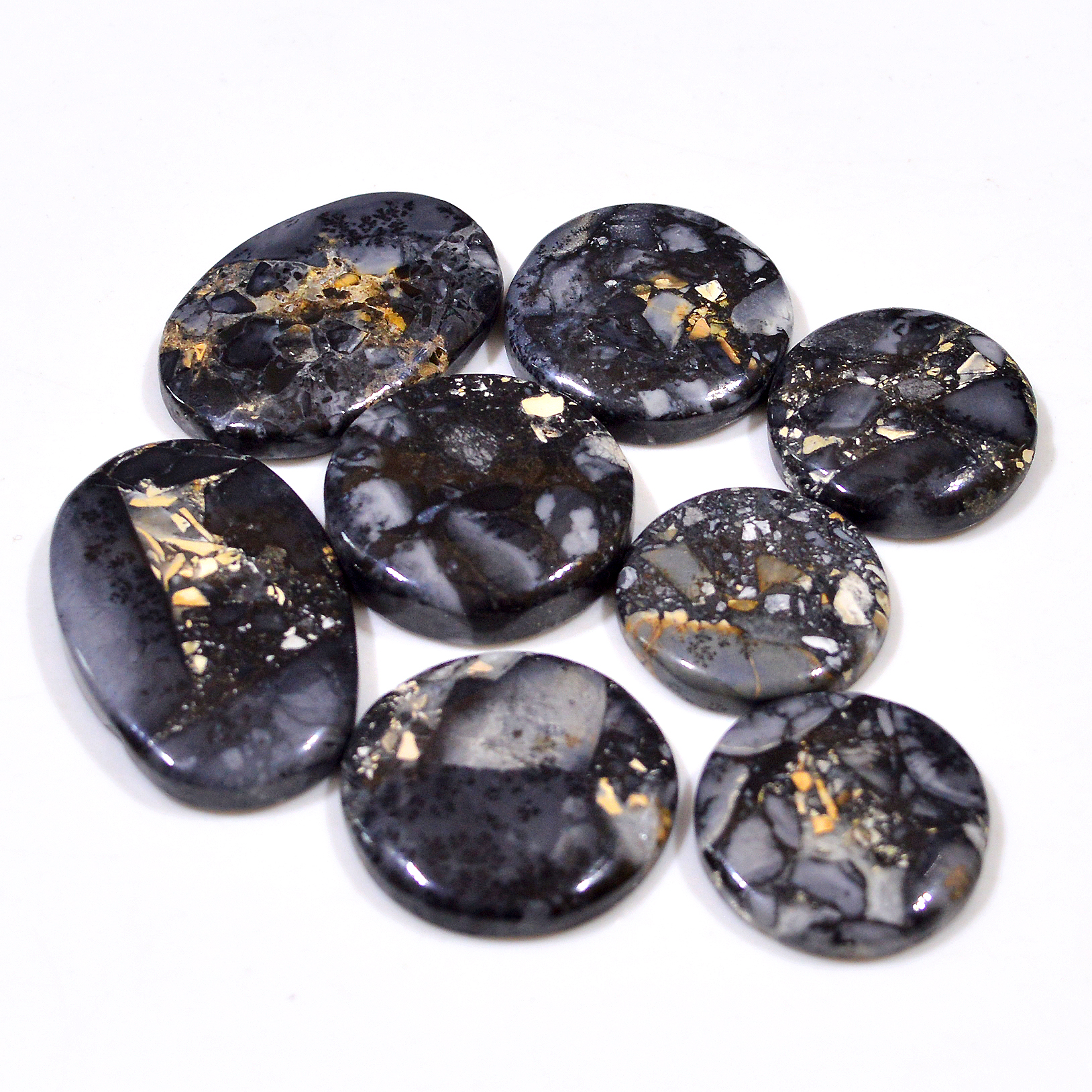 8 Pcs 207 Cts Natural Maligano Jasper Cabochon Handmade Silver Jewelry Supplies 32x20 19x19mm 18466