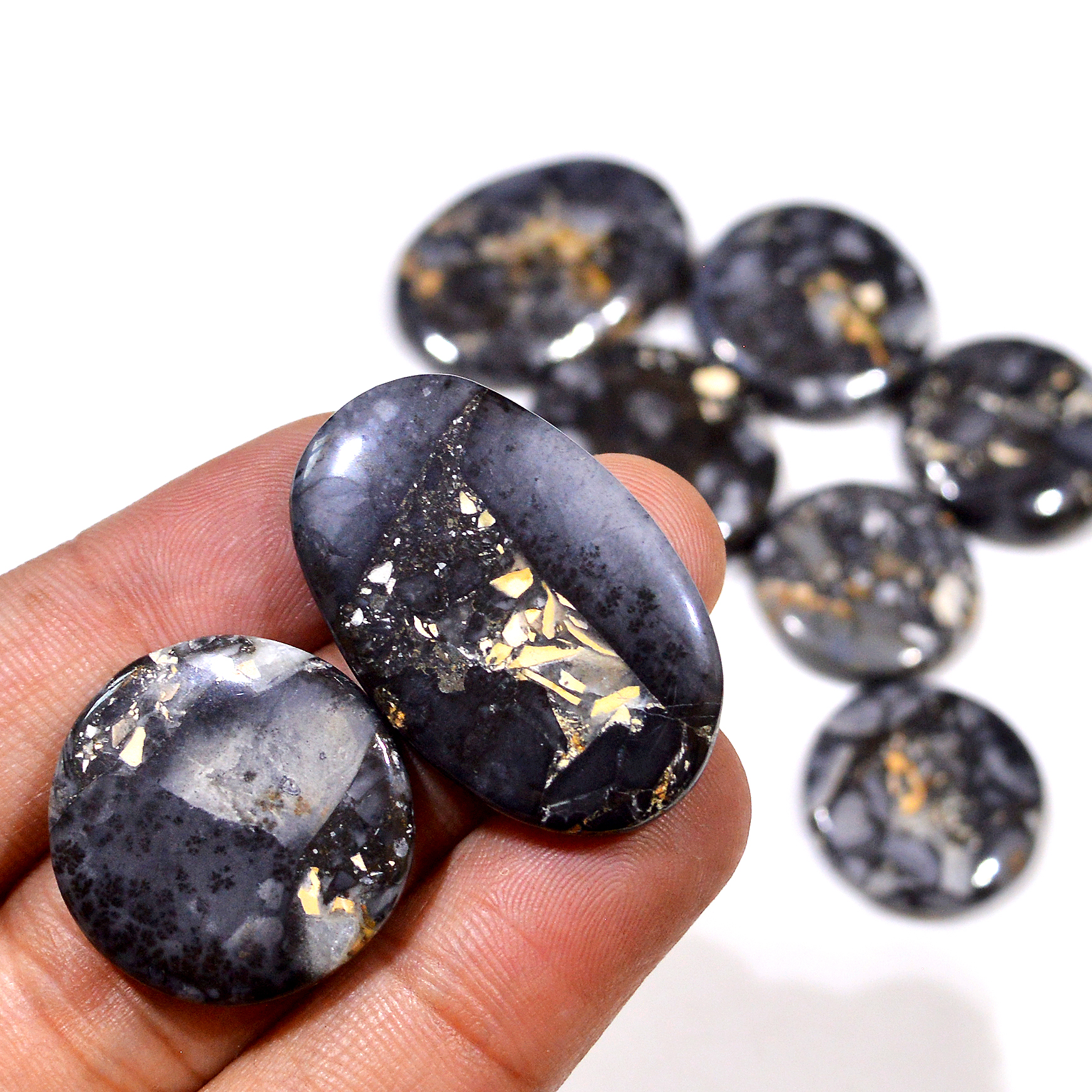 8 Pcs 207 Cts Natural Maligano Jasper Cabochon Handmade Silver Jewelry Supplies 32x20 19x19mm 18466