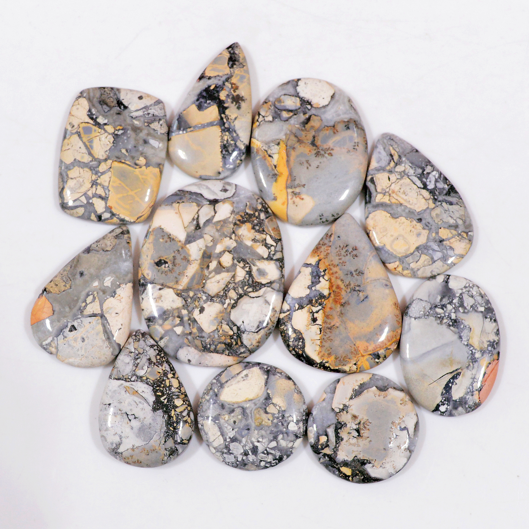 11 Pcs 253 Cts Natural Maligano Jasper Cabochon Handmade Silver Jewelry Supplies 34x25 18x18mm 18467
