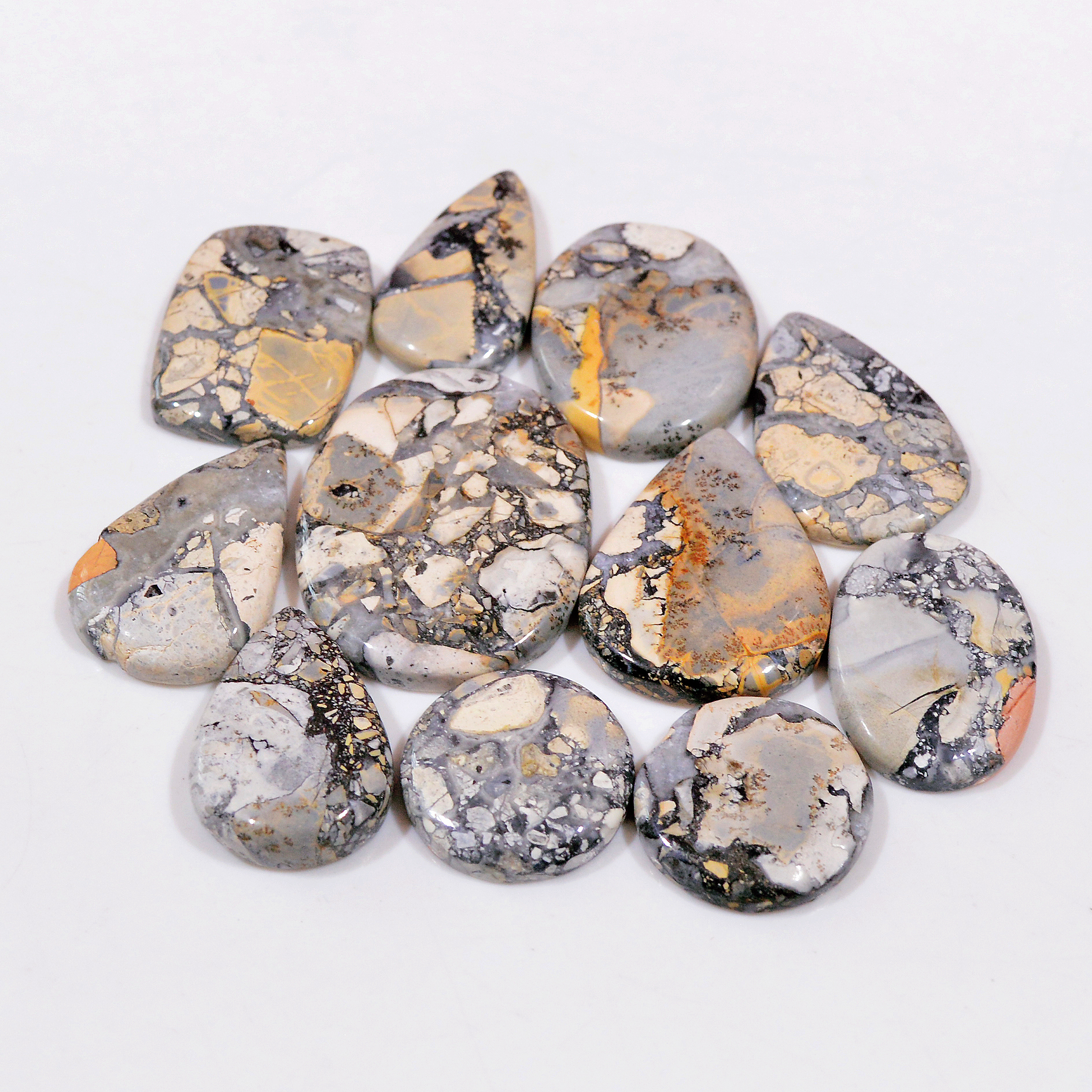 11 Pcs 253 Cts Natural Maligano Jasper Cabochon Handmade Silver Jewelry Supplies 34x25 18x18mm 18467