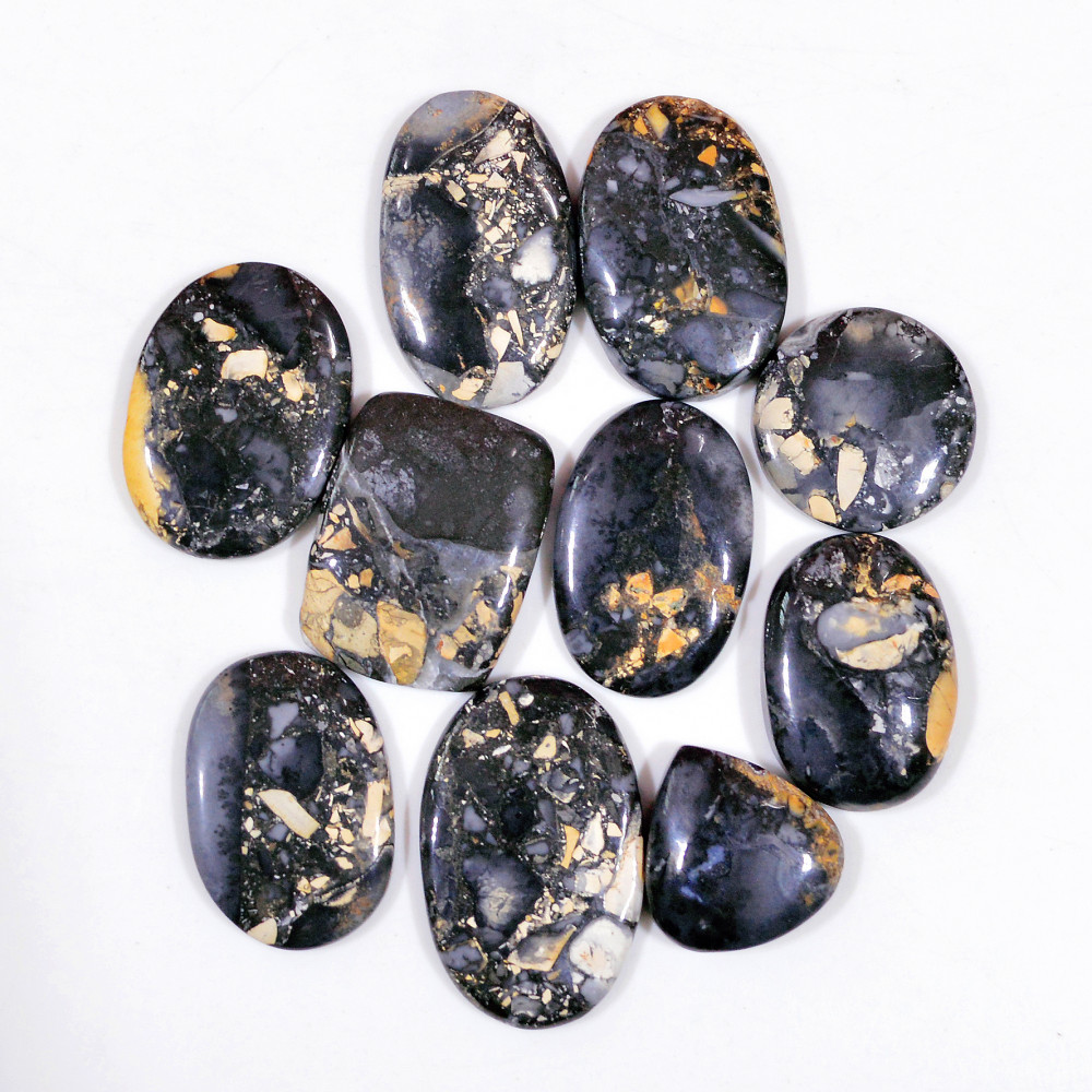 Image of 10 Pcs 241 Cts Natural Maligano Jasper Cabochon Handmade Silver Jewelry Supplies 30x16 15x15mm #18468