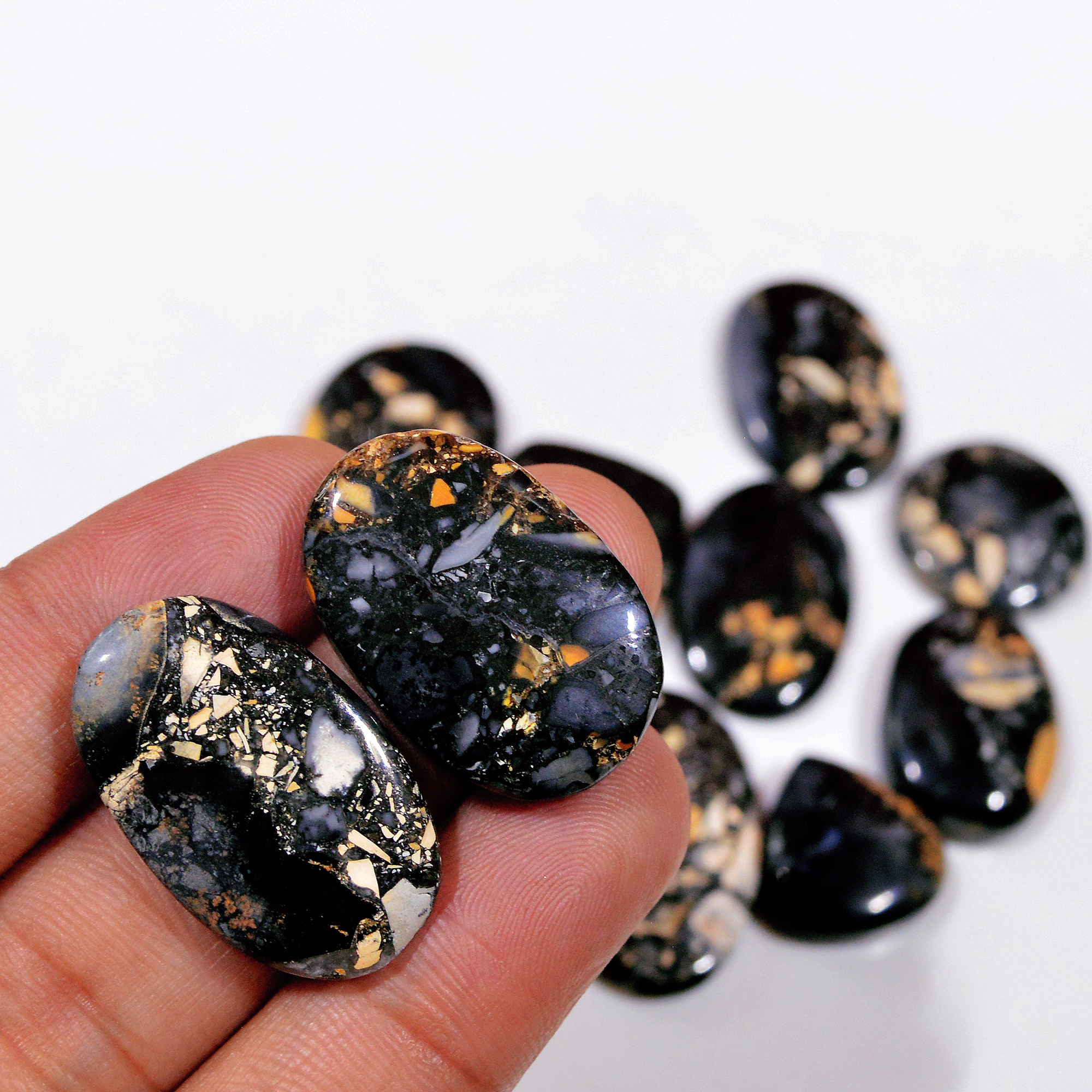 10 Pcs 241 Cts Natural Maligano Jasper Cabochon Handmade Silver Jewelry Supplies 30x16 15x15mm 18468