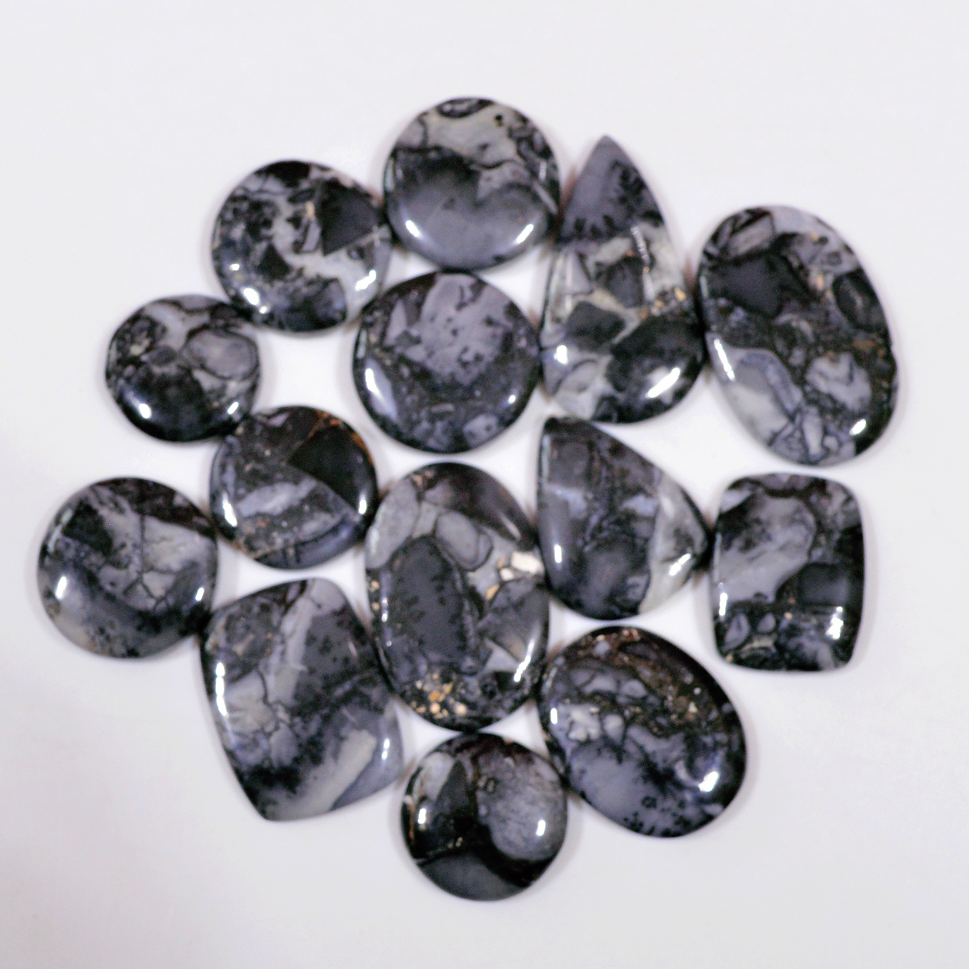 14 Pcs 214 Cts Natural Maligano Jasper Cabochon Handmade Silver Jewelry Supplies 30x15 15x15mm 18469