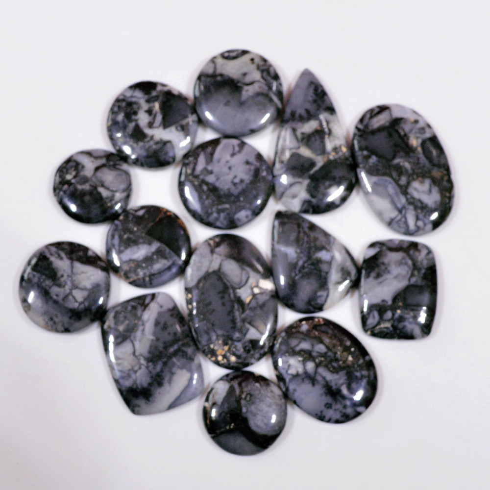 Image of 14 Pcs 214 Cts Natural Maligano Jasper Cabochon Handmade Silver Jewelry Supplies 30x15 15x15mm #18469