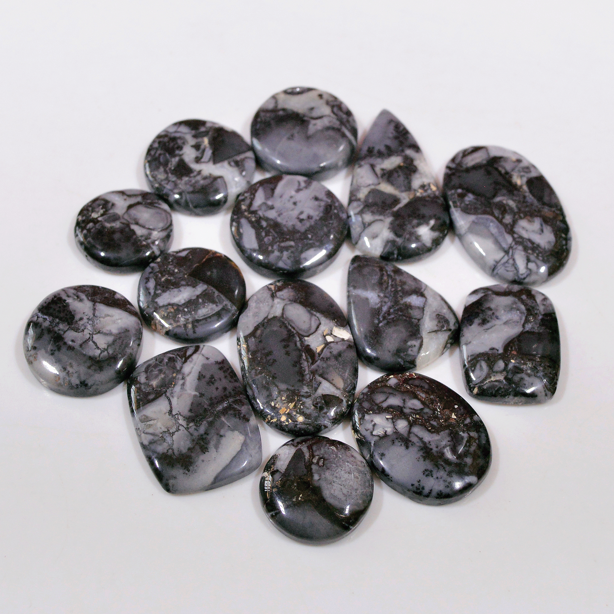 14 Pcs 214 Cts Natural Maligano Jasper Cabochon Handmade Silver Jewelry Supplies 30x15 15x15mm 18469
