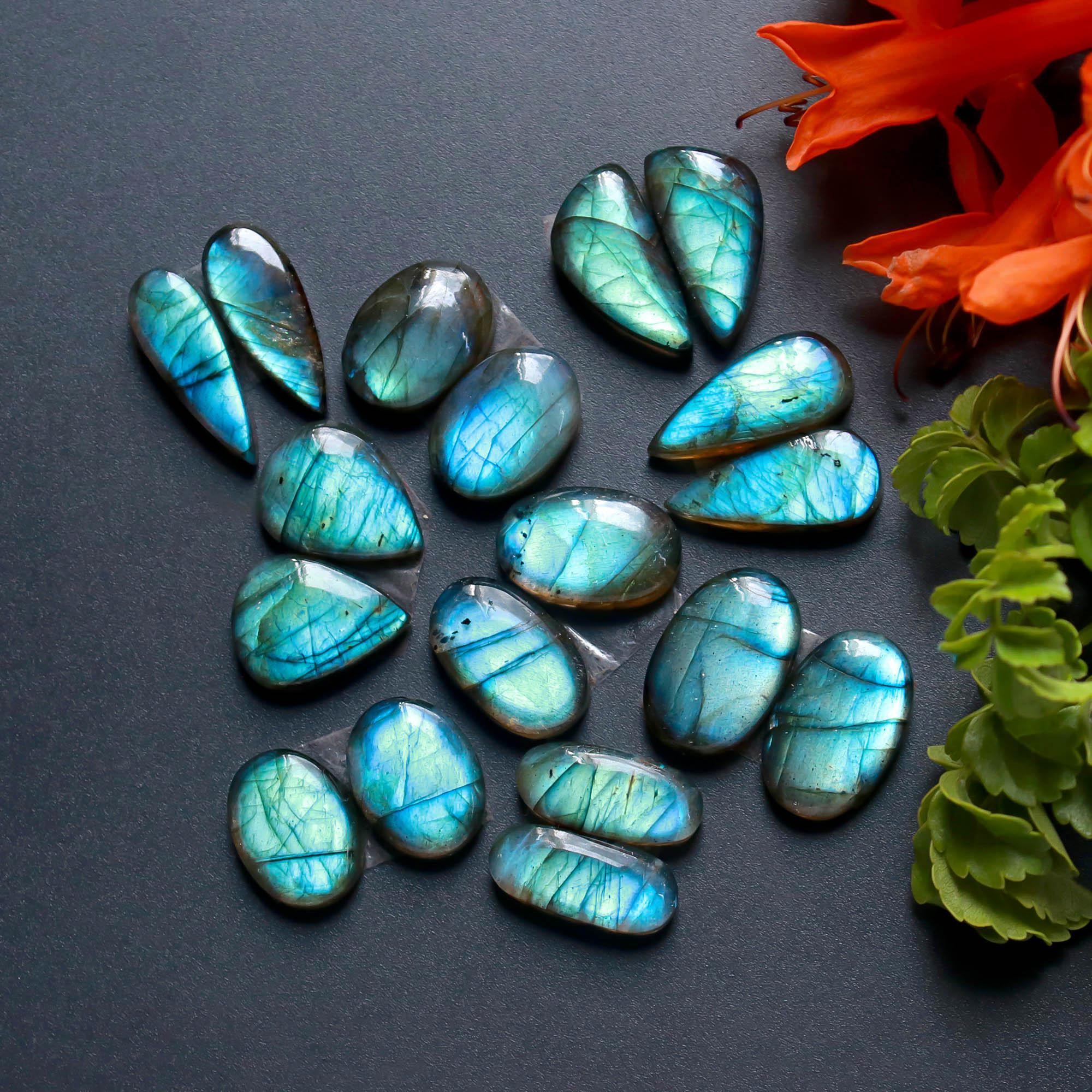 9Pairs 121Cts Natural Labradorite Gemstone Cabochon Pairs Lot 17x6 14x10mm 18471