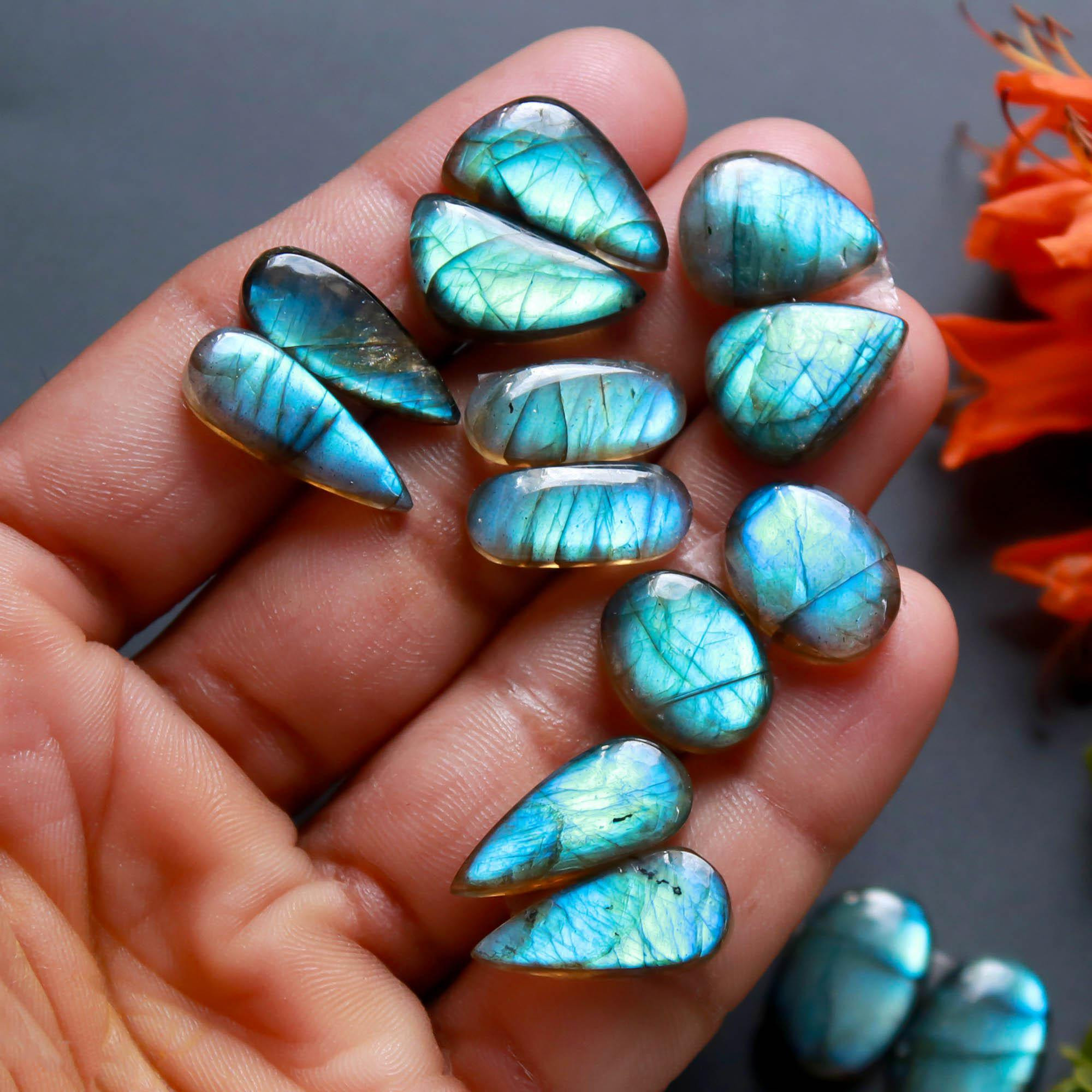 9Pairs 121Cts Natural Labradorite Gemstone Cabochon Pairs Lot 17x6 14x10mm 18471