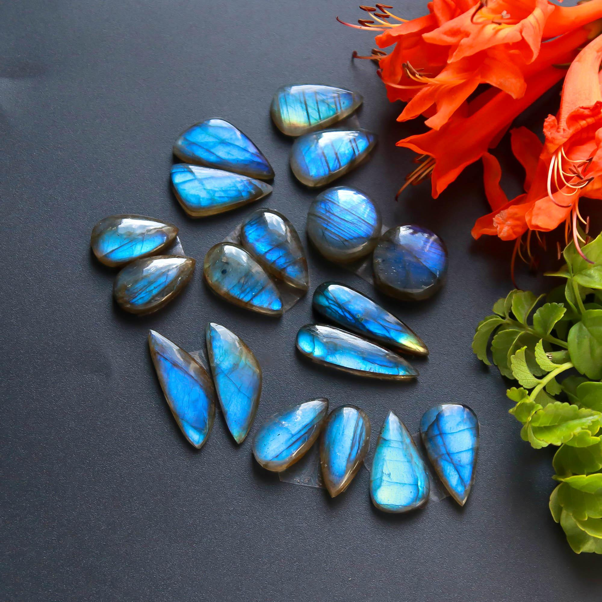 9Pairs 96Cts Natural Labradorite Gemstone Cabochon Pairs Lot 20x6 10x10mm 18472