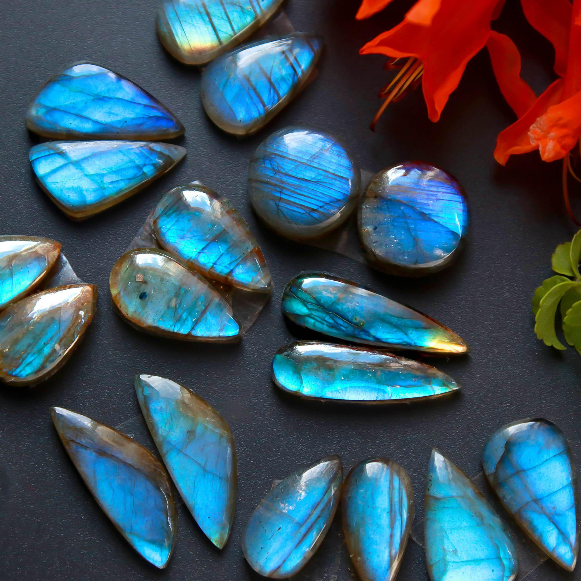 9Pairs 96Cts Natural Labradorite Gemstone Cabochon Pairs Lot 20x6 10x10mm 18472