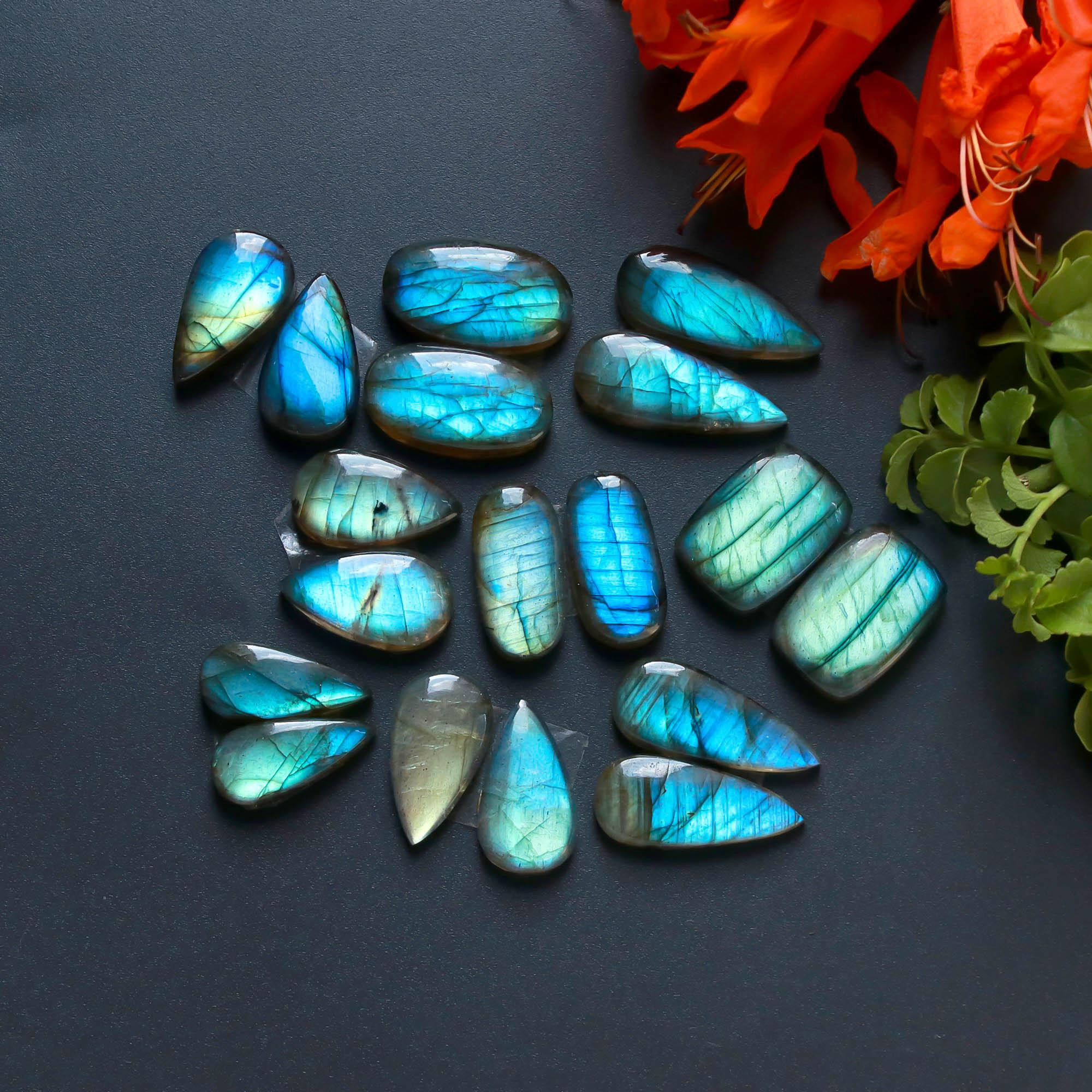 9Pairs 129Cts Natural Labradorite Gemstone Cabochon Pairs Lot 20x7 15x5mm 18473