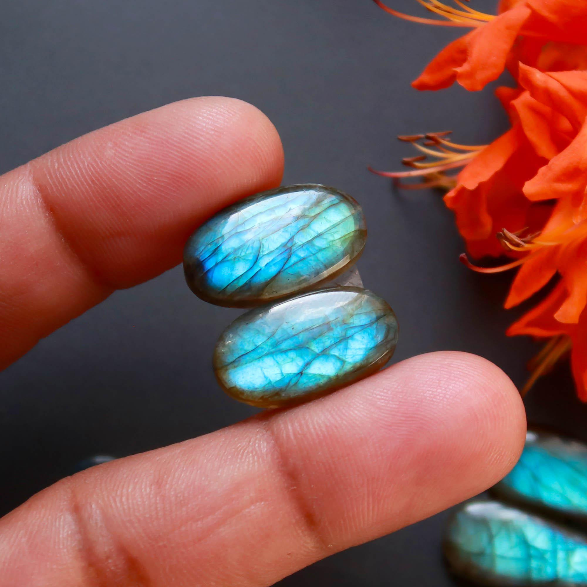 9Pairs 129Cts Natural Labradorite Gemstone Cabochon Pairs Lot 20x7 15x5mm 18473