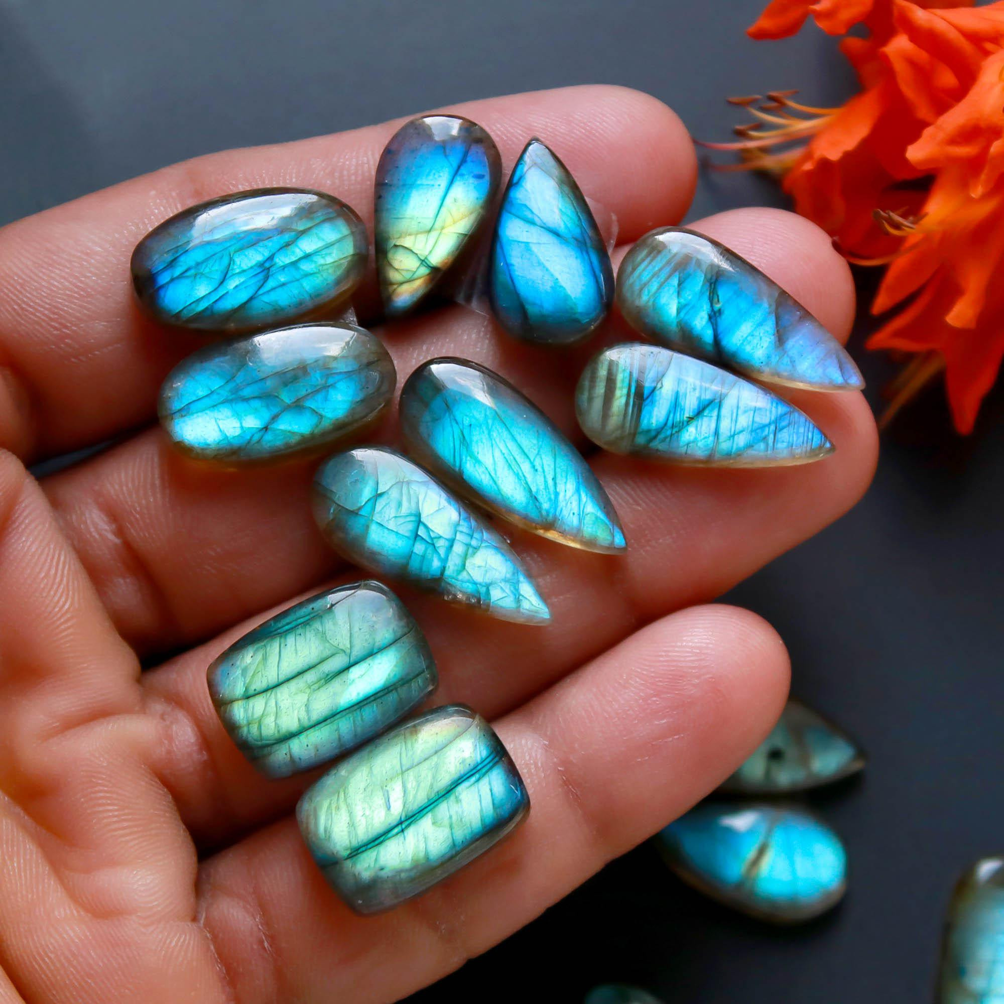 9Pairs 129Cts Natural Labradorite Gemstone Cabochon Pairs Lot 20x7 15x5mm 18473