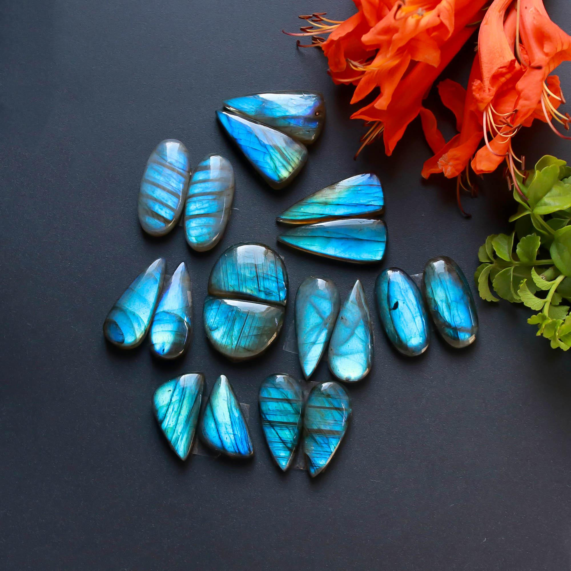 9Pairs 150Cts Natural Labradorite Gemstone Cabochon Pairs Lot 21x8 15x10mm 18474