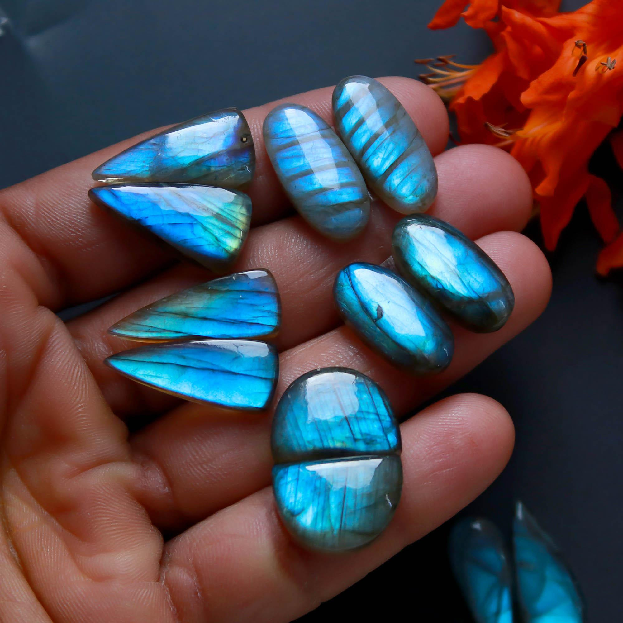 9Pairs 150Cts Natural Labradorite Gemstone Cabochon Pairs Lot 21x8 15x10mm 18474