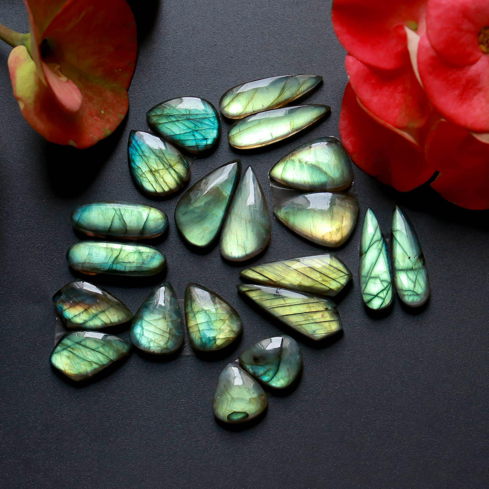 10Pairs 131Cts Natural Labradorite Gemstone Cabochon Pairs Lot 23x8 11x10mm 18477