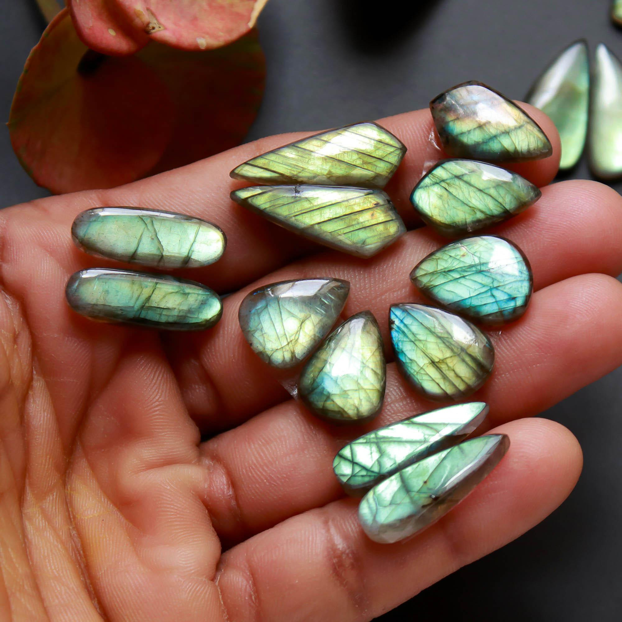 10Pairs 131Cts Natural Labradorite Gemstone Cabochon Pairs Lot 23x8 11x10mm 18477