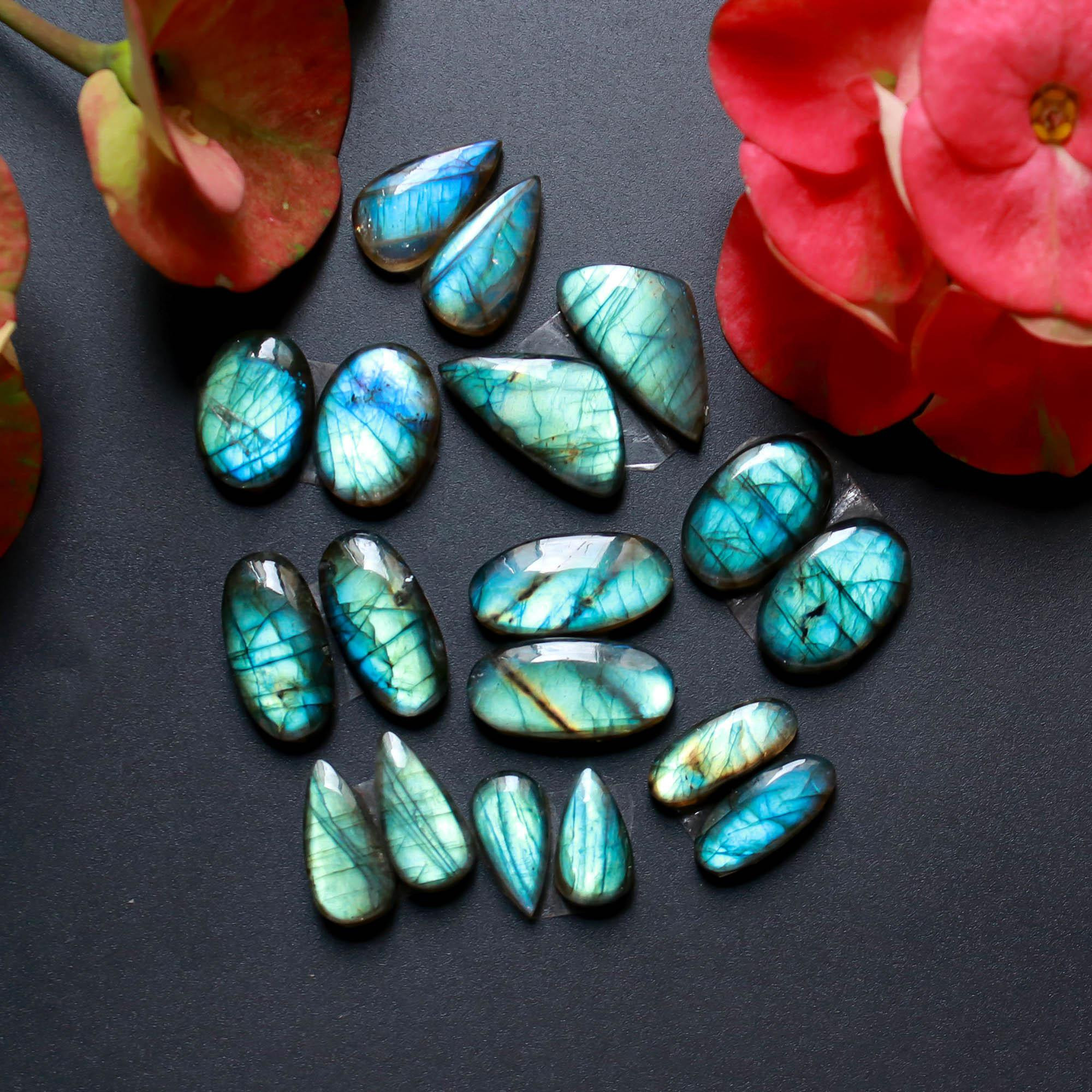 9Pairs 120Cts Natural Labradorite Gemstone Cabochon Pairs Lot 20x10 13x6mm 18478