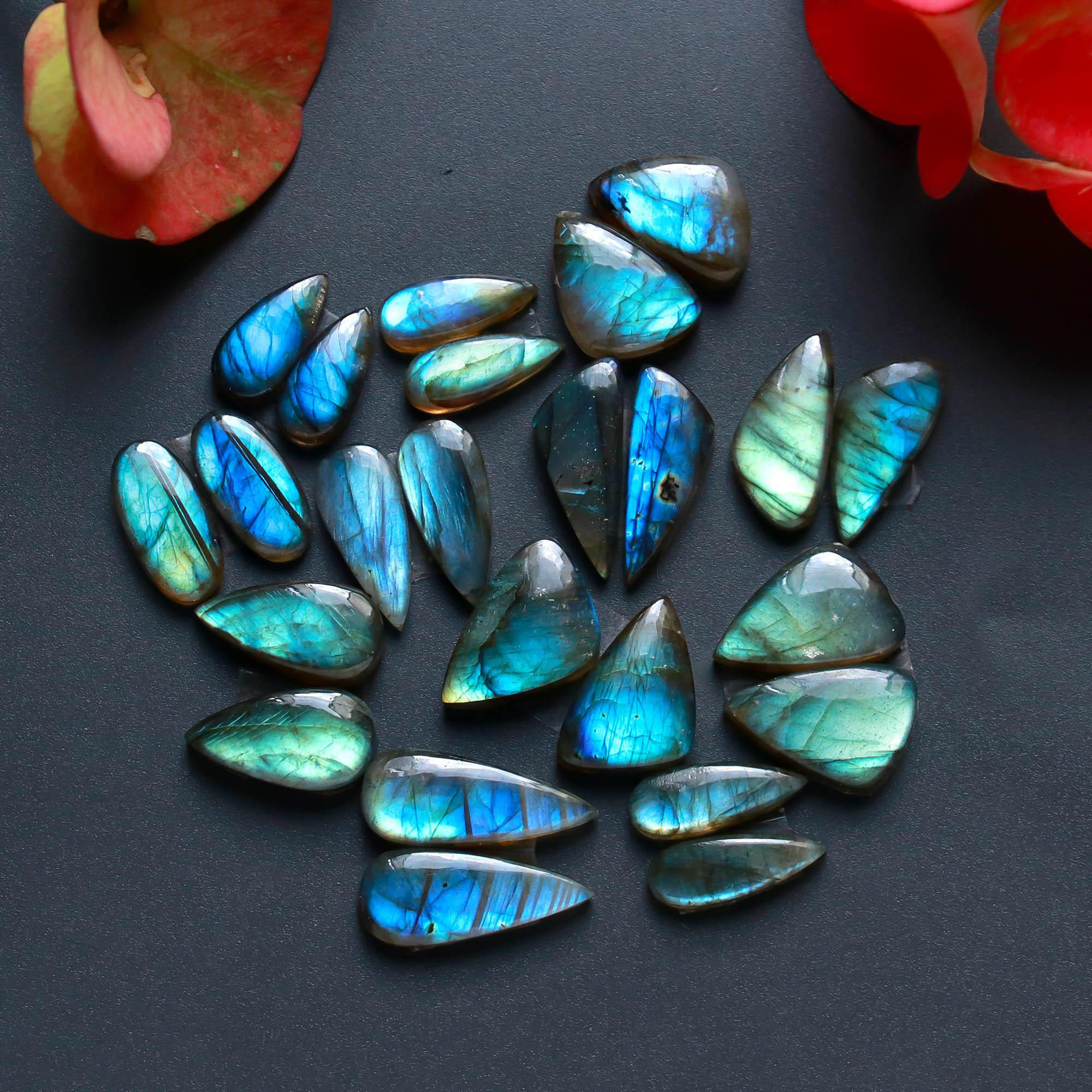 12Pairs 137Cts Natural Labradorite Gemstone Cabochon Pairs Lot 20x7 14x5mm 18479