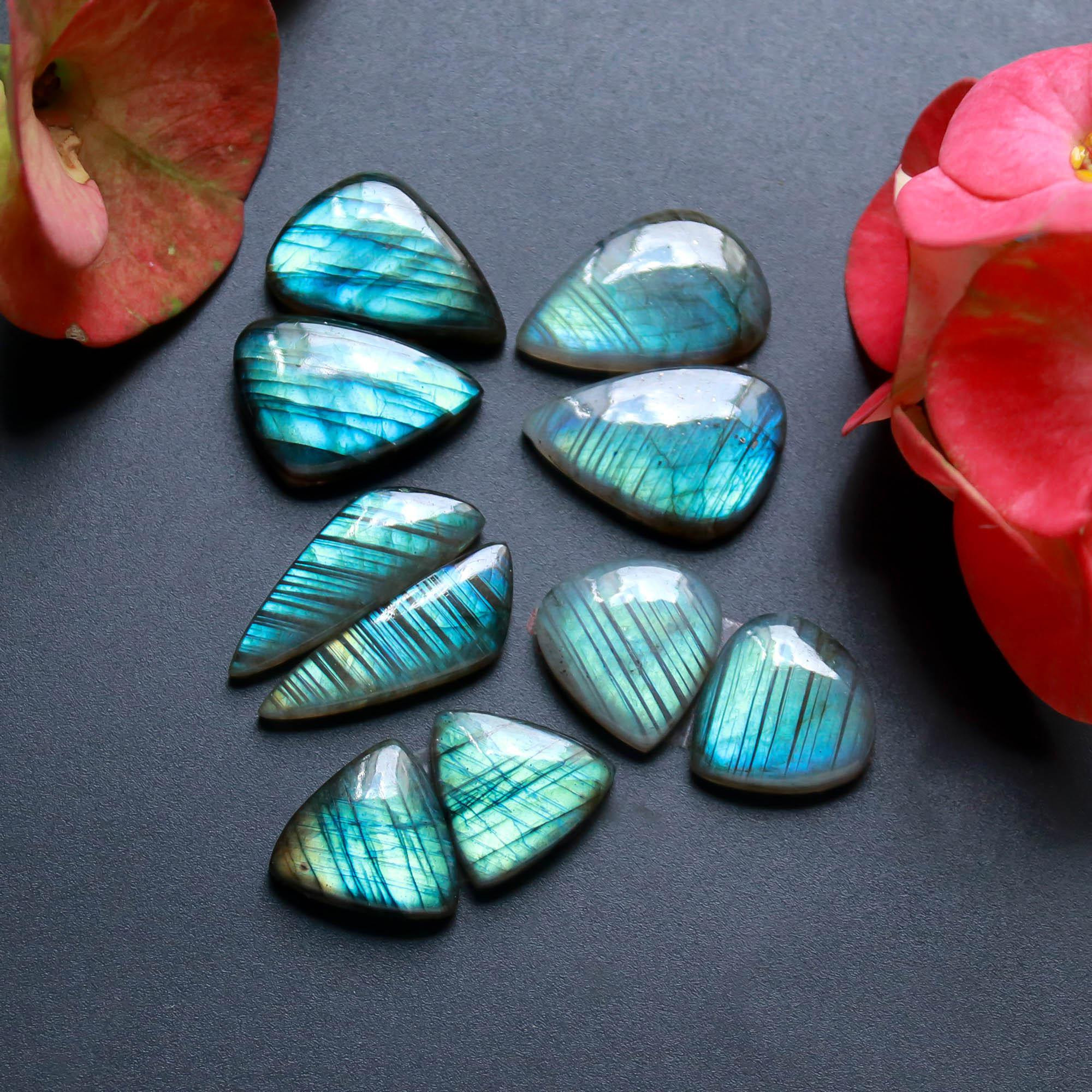 5Pairs 105Cts Natural Labradorite Gemstone Cabochon Pairs Lot 24x7 15x15mm 18480