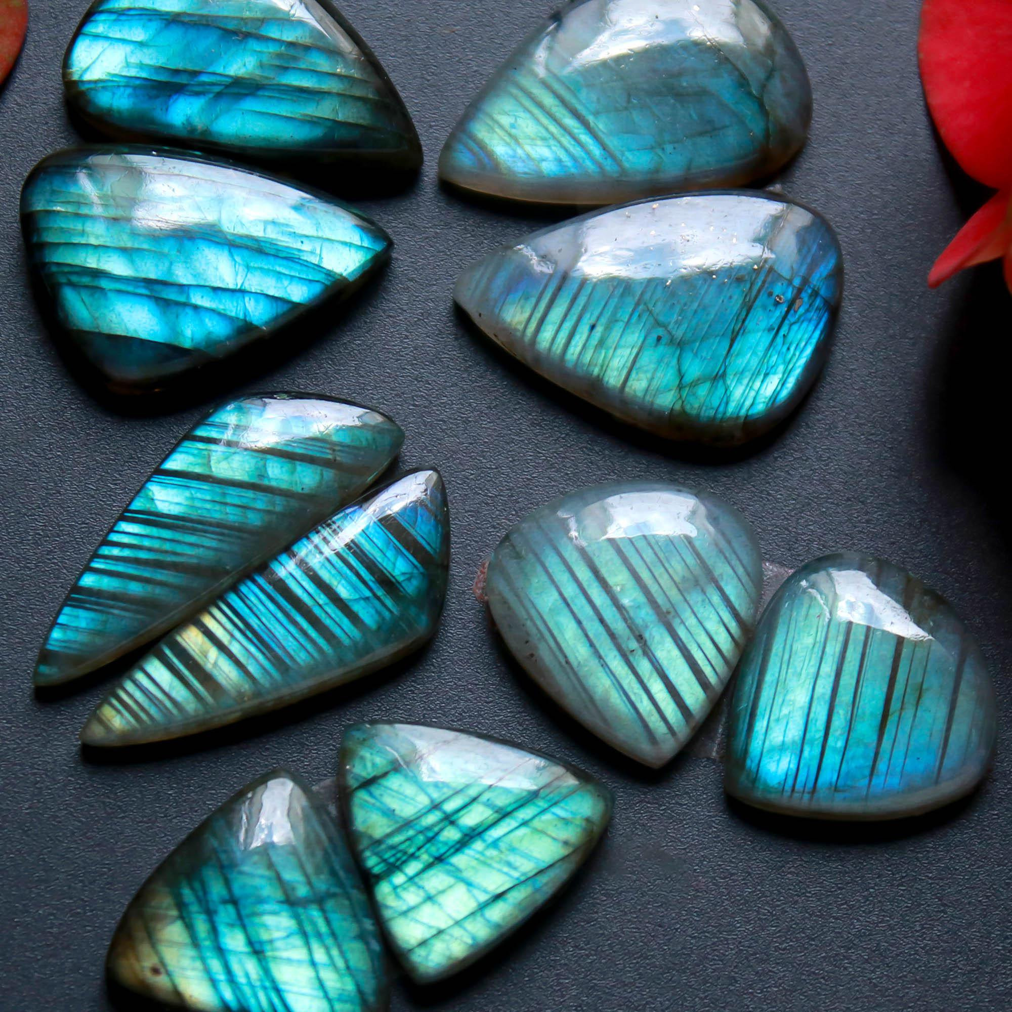 5Pairs 105Cts Natural Labradorite Gemstone Cabochon Pairs Lot 24x7 15x15mm 18480