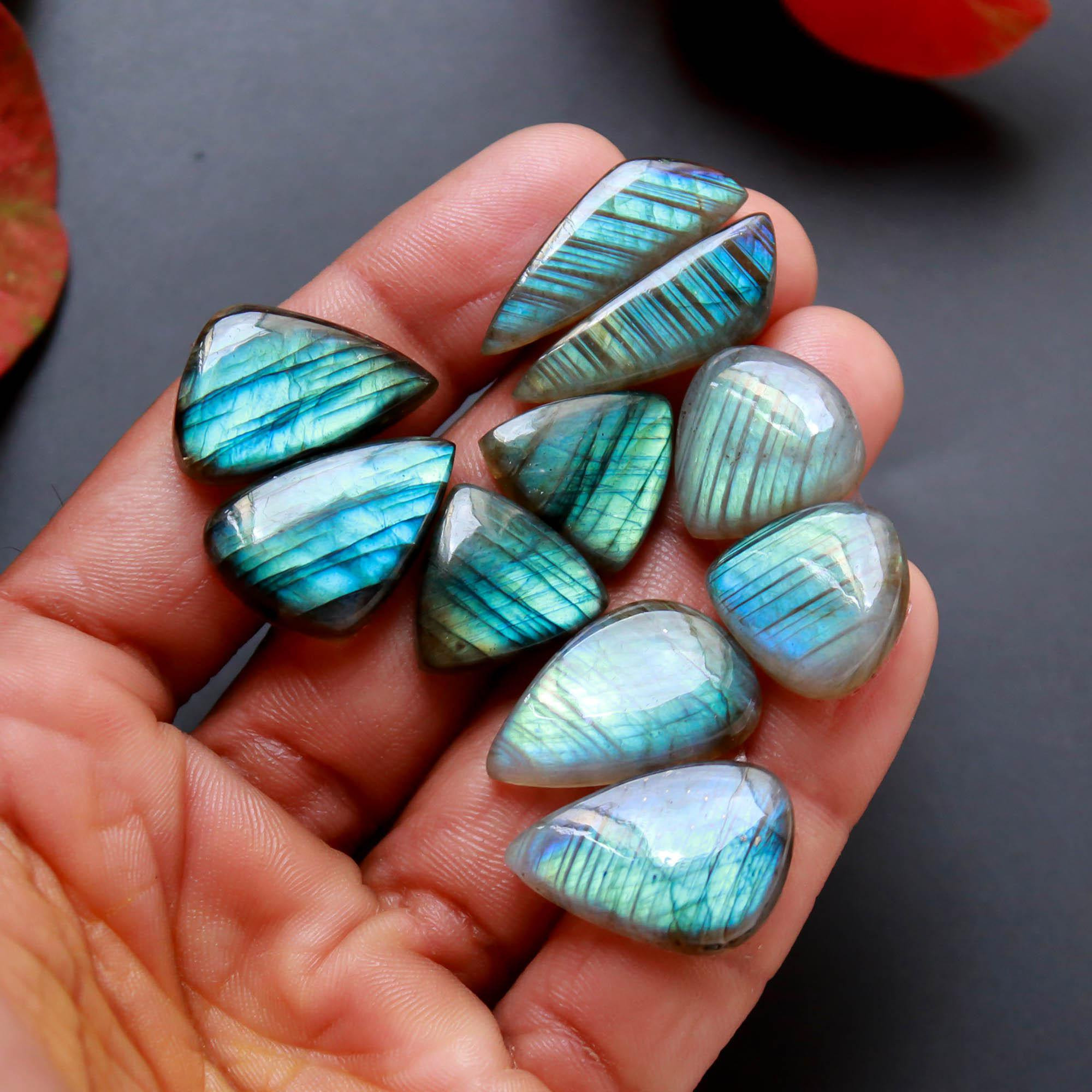 5Pairs 105Cts Natural Labradorite Gemstone Cabochon Pairs Lot 24x7 15x15mm 18480