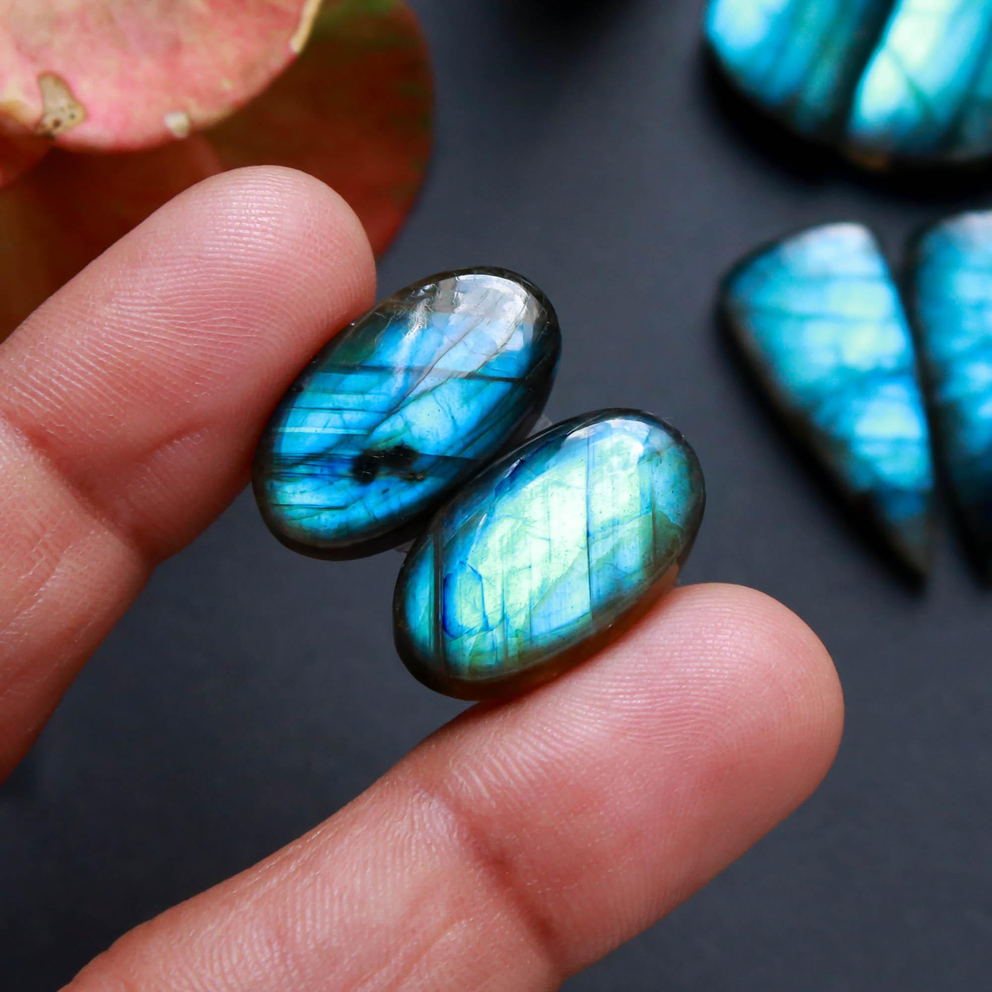 7Pairs 206Cts Natural Labradorite Gemstone Cabochon Pairs Lot 30x10 15x11mm 18482