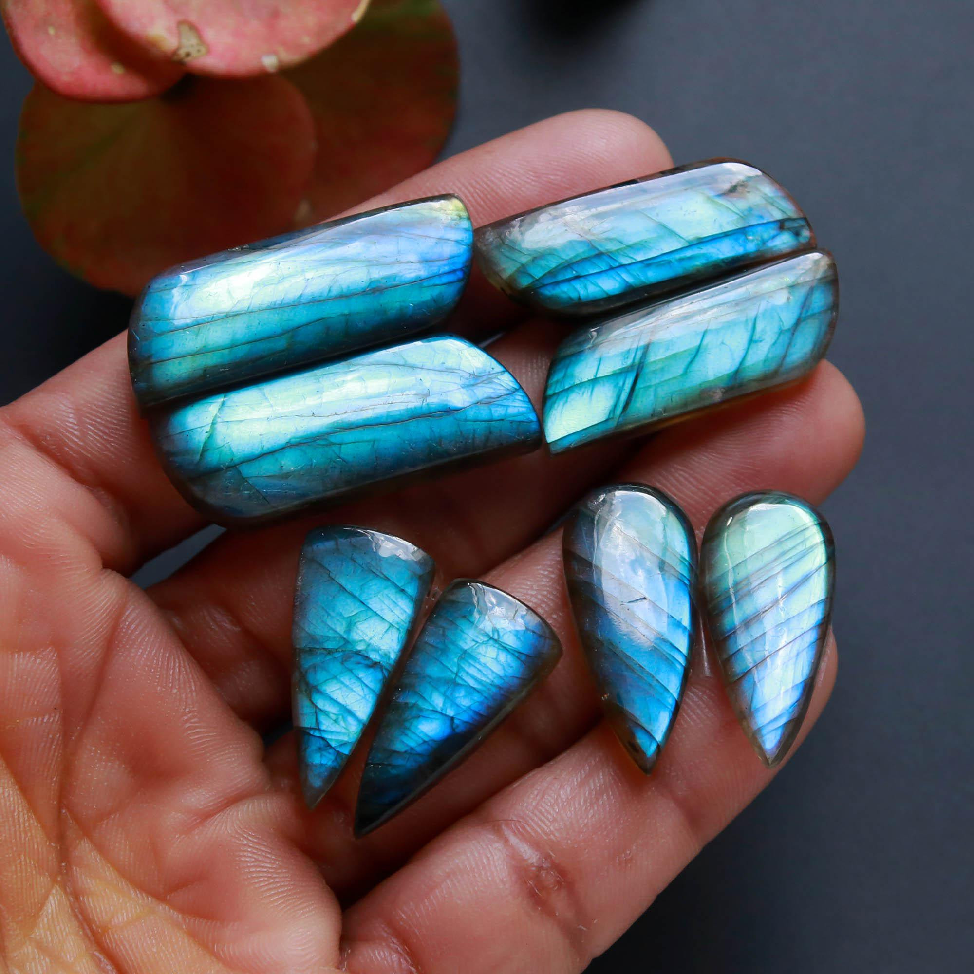 7Pairs 206Cts Natural Labradorite Gemstone Cabochon Pairs Lot 30x10 15x11mm 18482