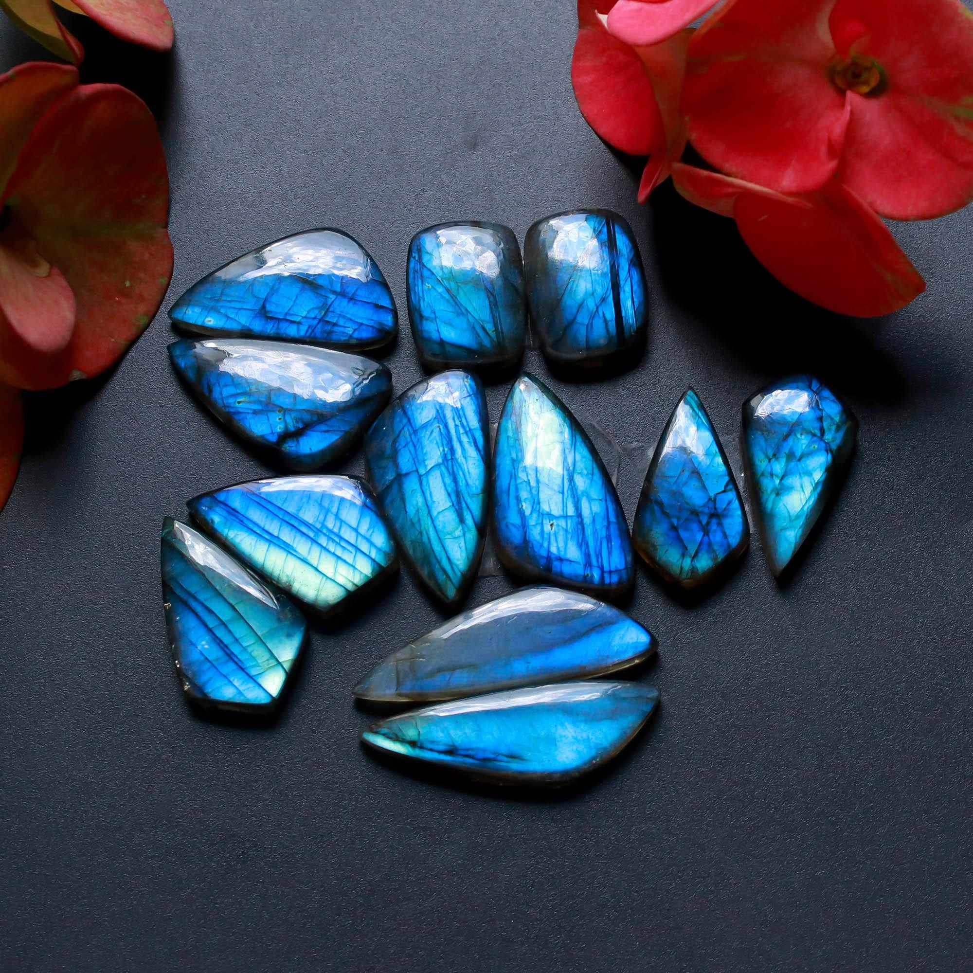 6Pairs 185Cts Natural Labradorite Gemstone Cabochon Pairs Lot 34x10 16x11mm 18484