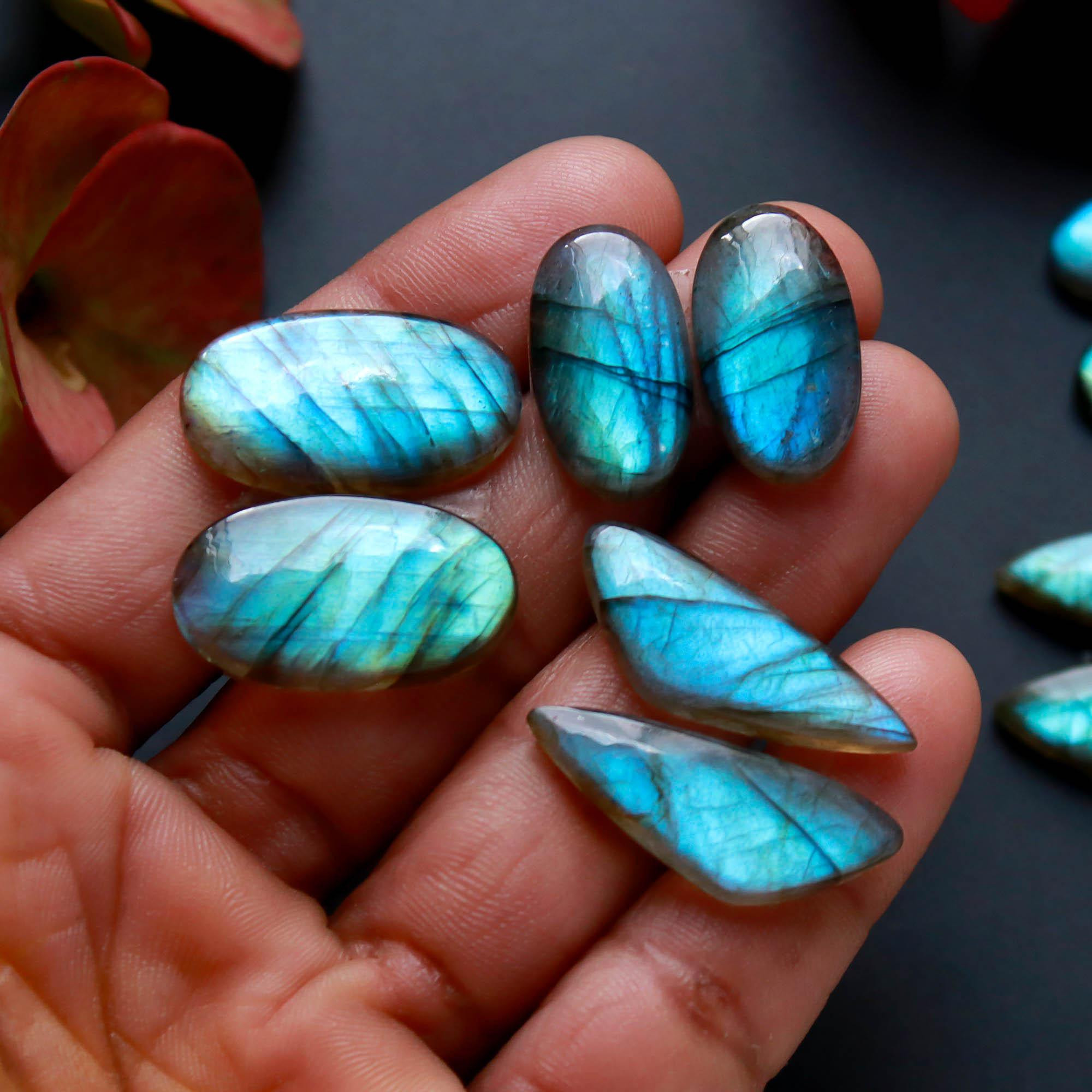 5Pairs 117Cts Natural Labradorite Gemstone Cabochon Pairs Lot 27x10 20x10mm 18485