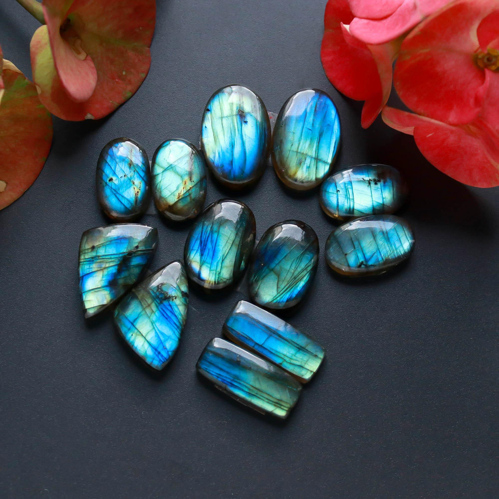 Image of 6Pairs 165Cts Natural Labradorite Gemstone Cabochon Pairs Lot 23x14 17x10mm #18486