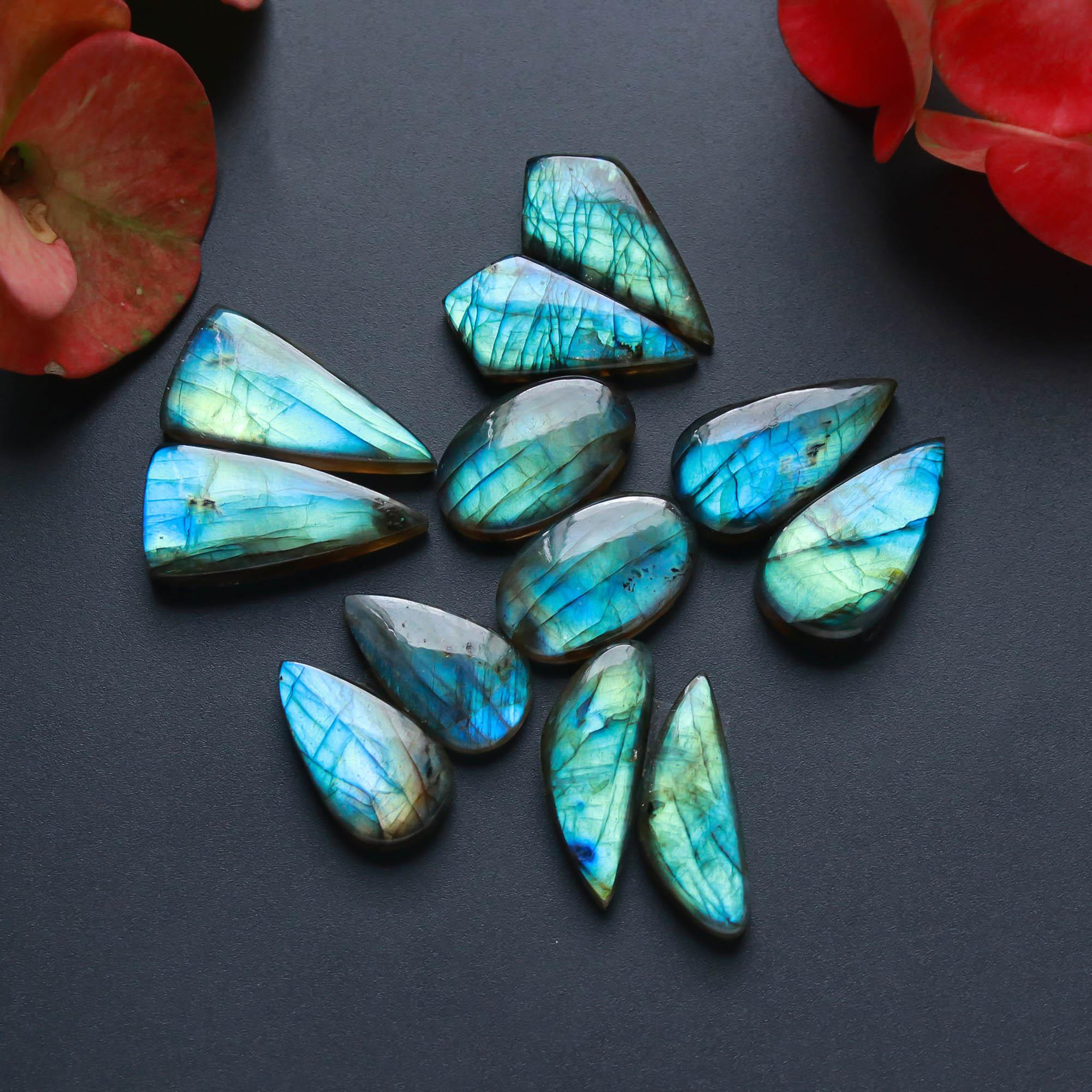 6Pairs 169Cts Natural Labradorite Gemstone Cabochon Pairs27x13 20x11mm 18487