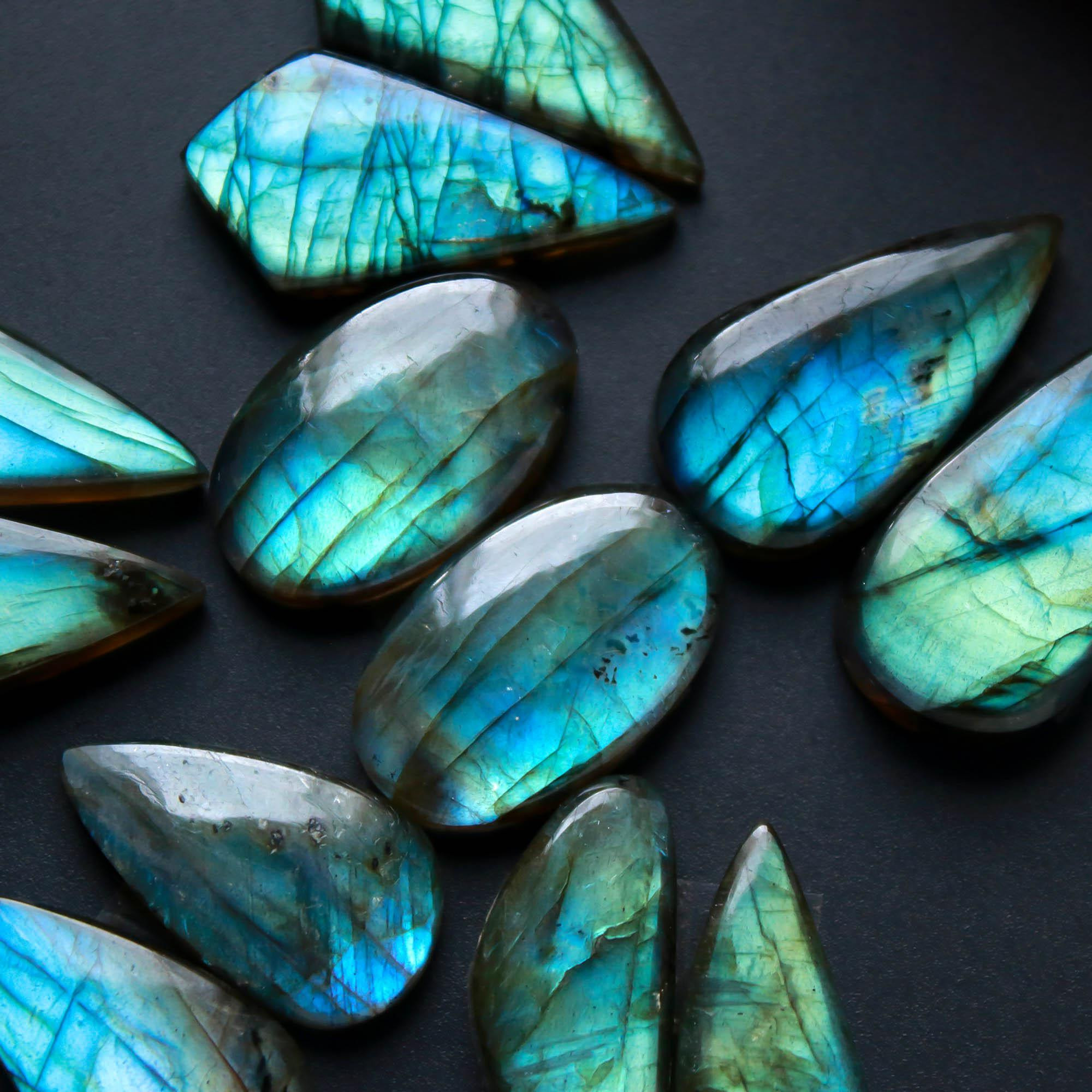 6Pairs 169Cts Natural Labradorite Gemstone Cabochon Pairs27x13 20x11mm 18487