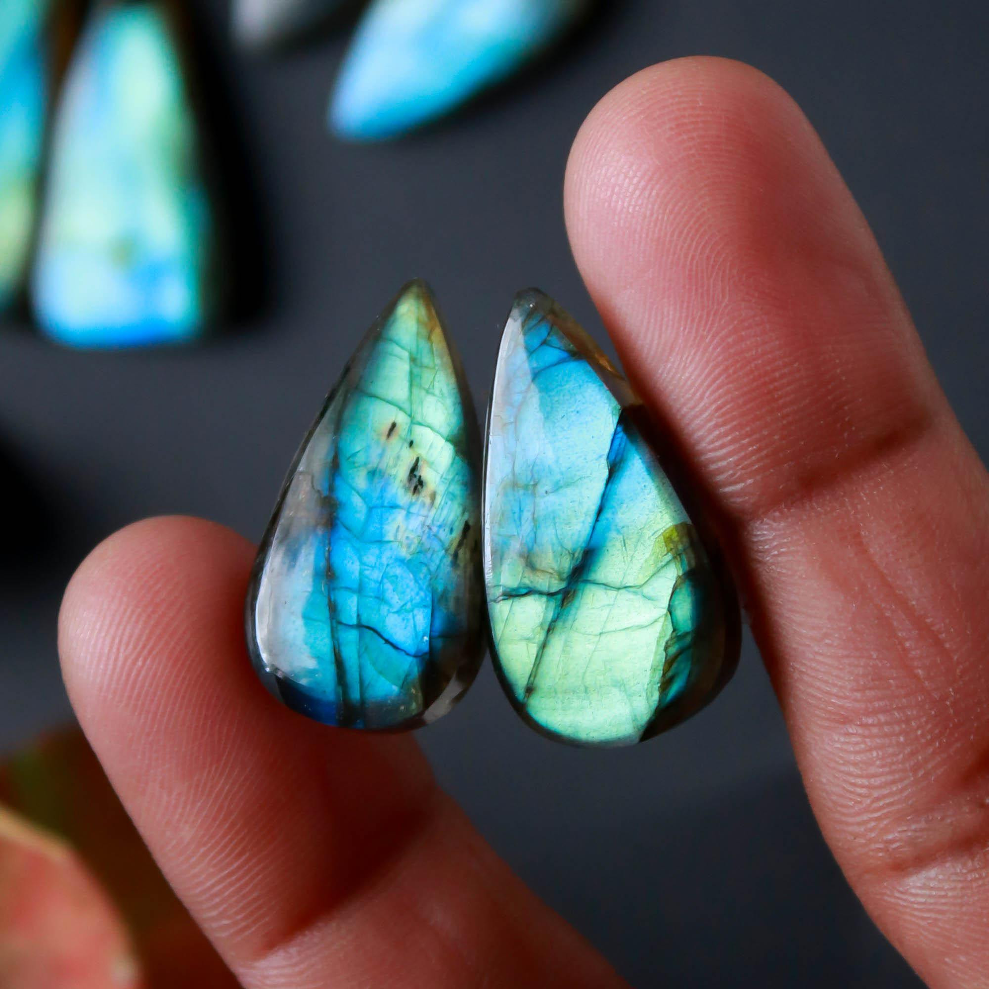 6Pairs 169Cts Natural Labradorite Gemstone Cabochon Pairs27x13 20x11mm 18487