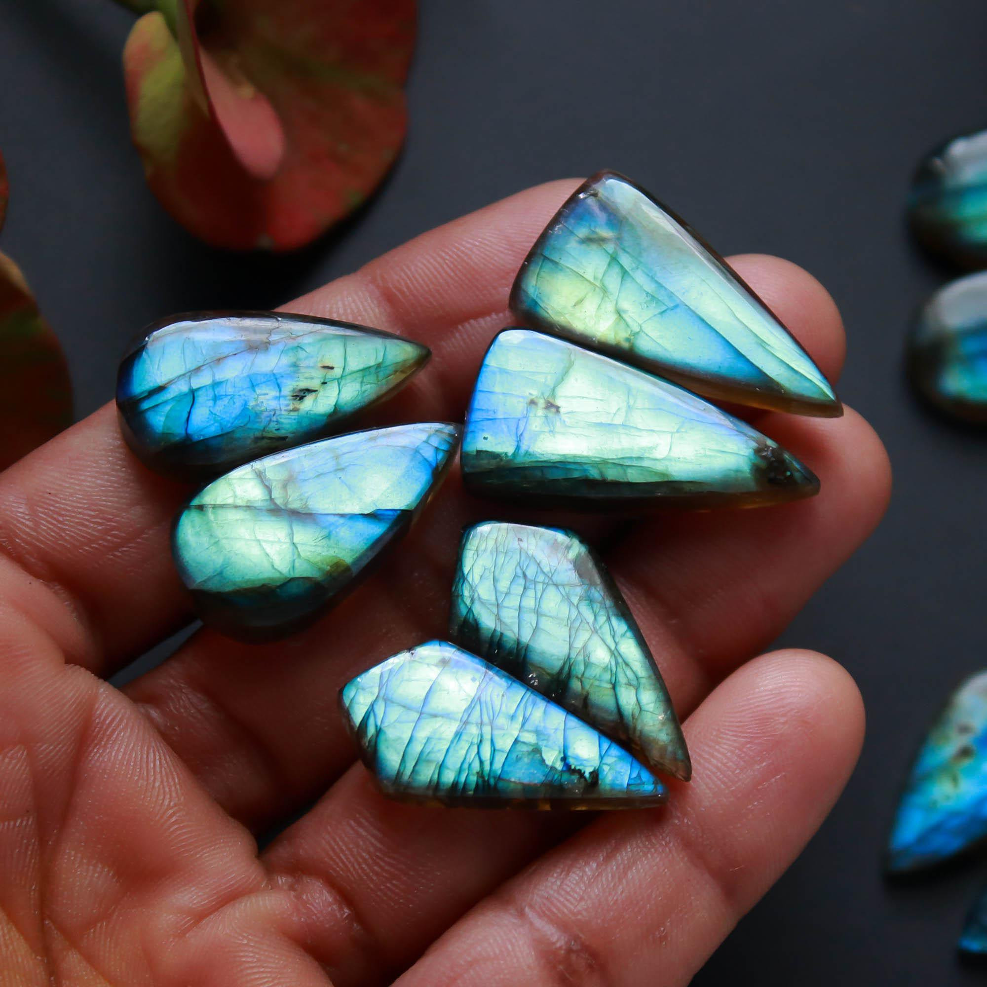 6Pairs 169Cts Natural Labradorite Gemstone Cabochon Pairs27x13 20x11mm 18487