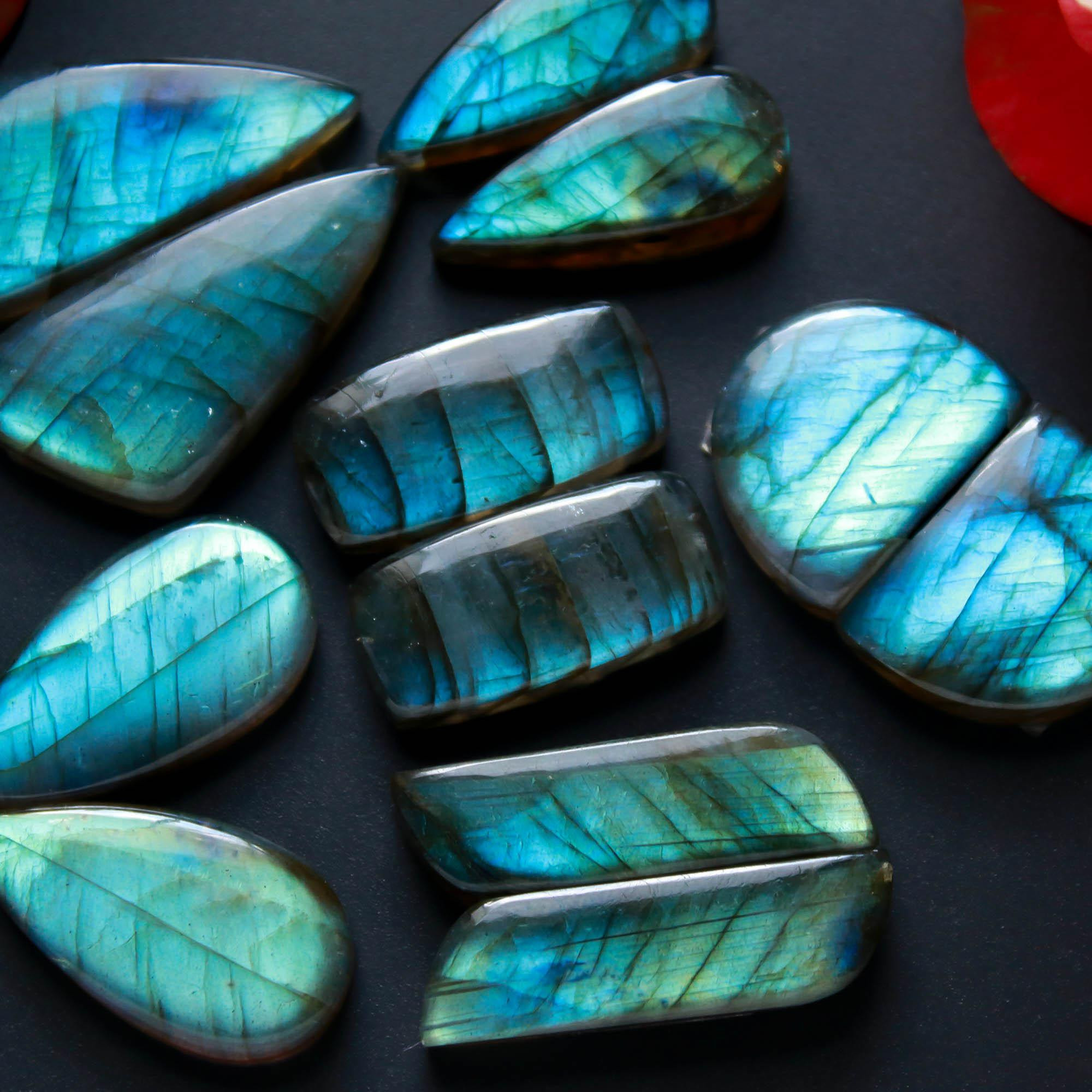 6Pairs 168Cts Natural Labradorite Gemstone Cabochon Pairs30x14 20x10mm 18488