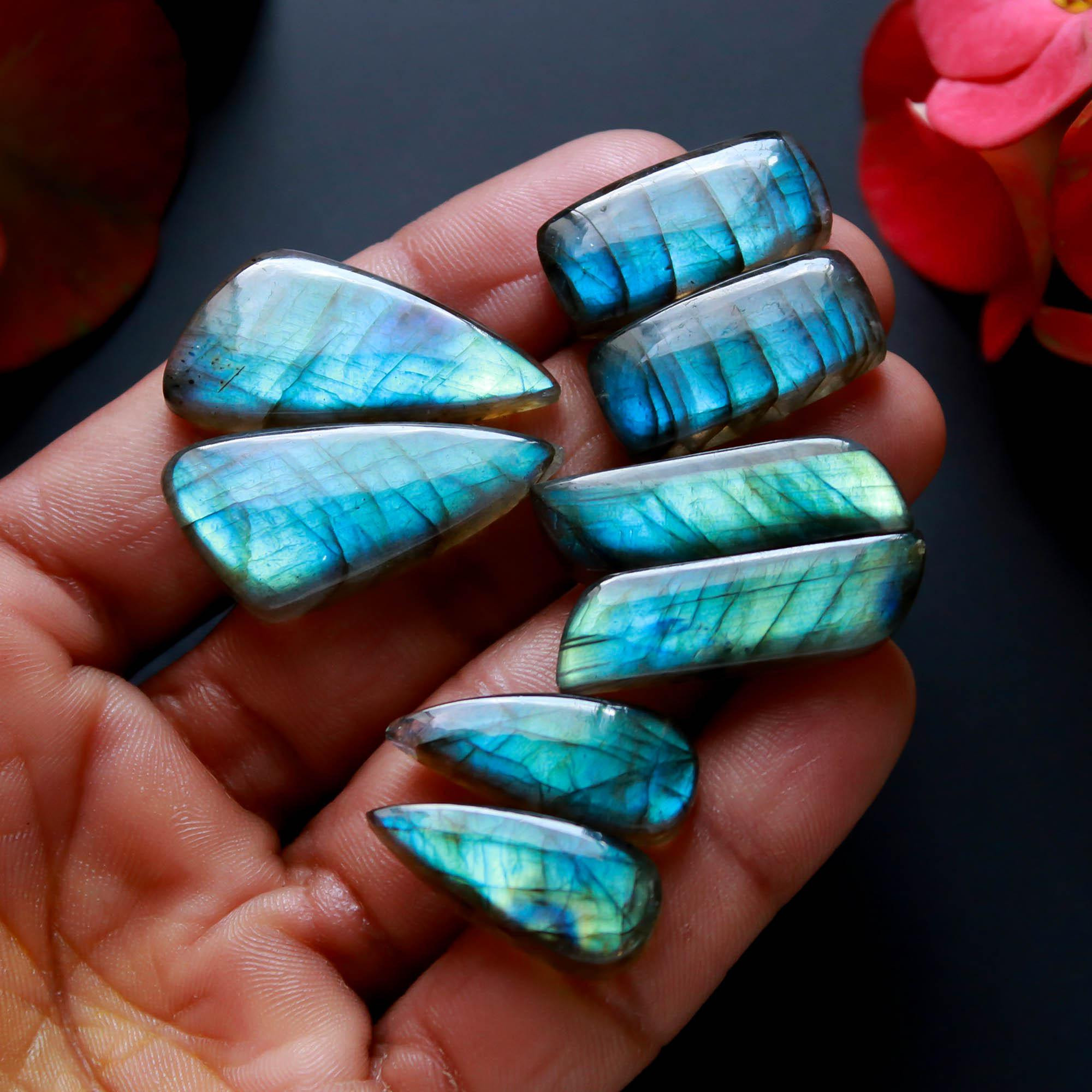 6Pairs 168Cts Natural Labradorite Gemstone Cabochon Pairs30x14 20x10mm 18488