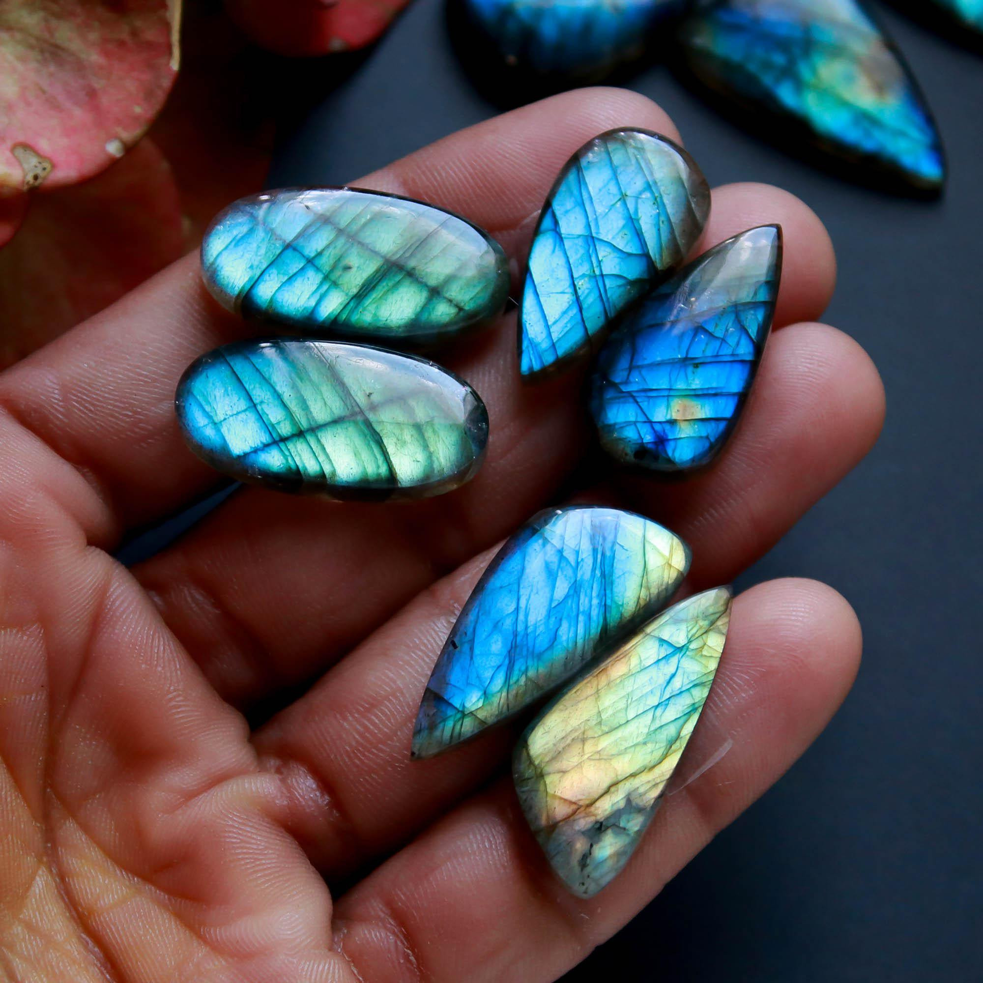 5Pairs 157Cts Natural Labradorite Gemstone Cabochon Pairs29x14 23x11mm 18489