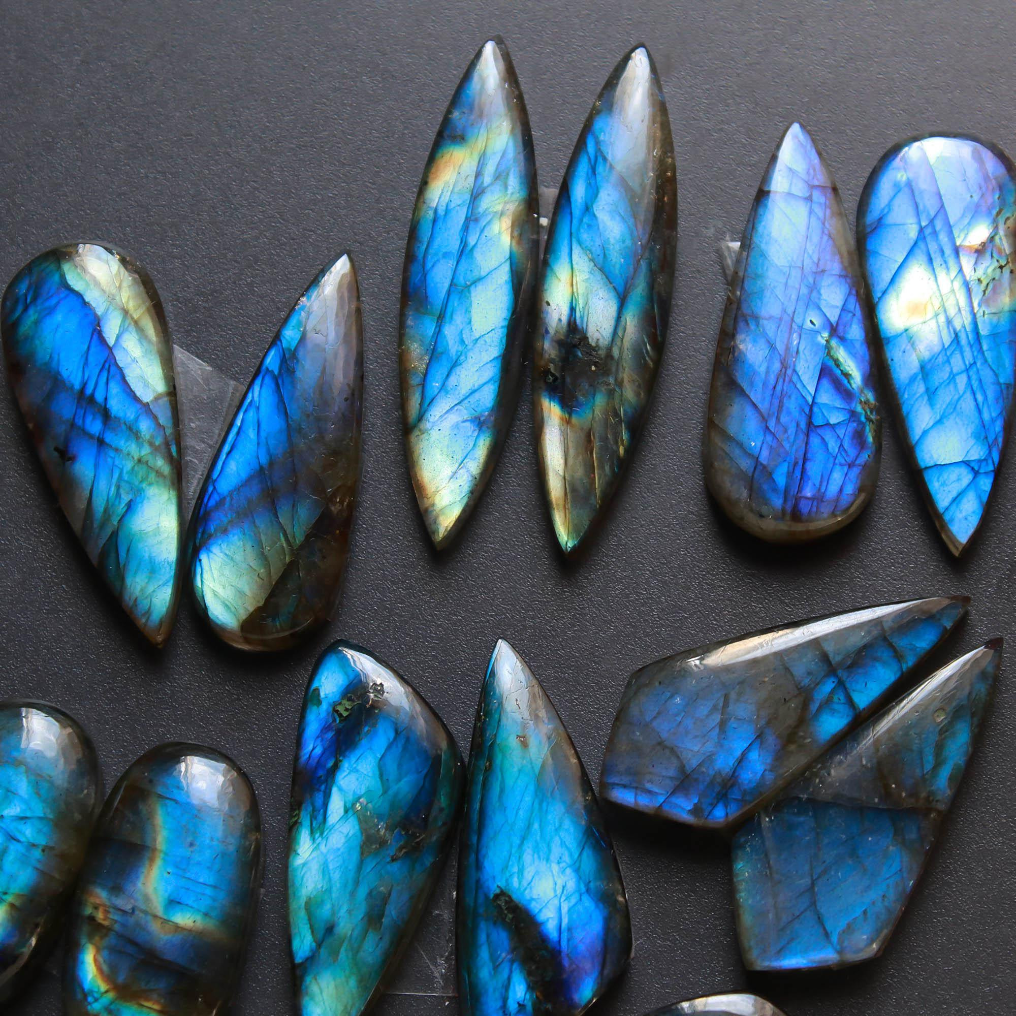 7Pairs 205Cts Natural Labradorite Gemstone Cabochon Pairs Lot 39x9 24x9mm 18490