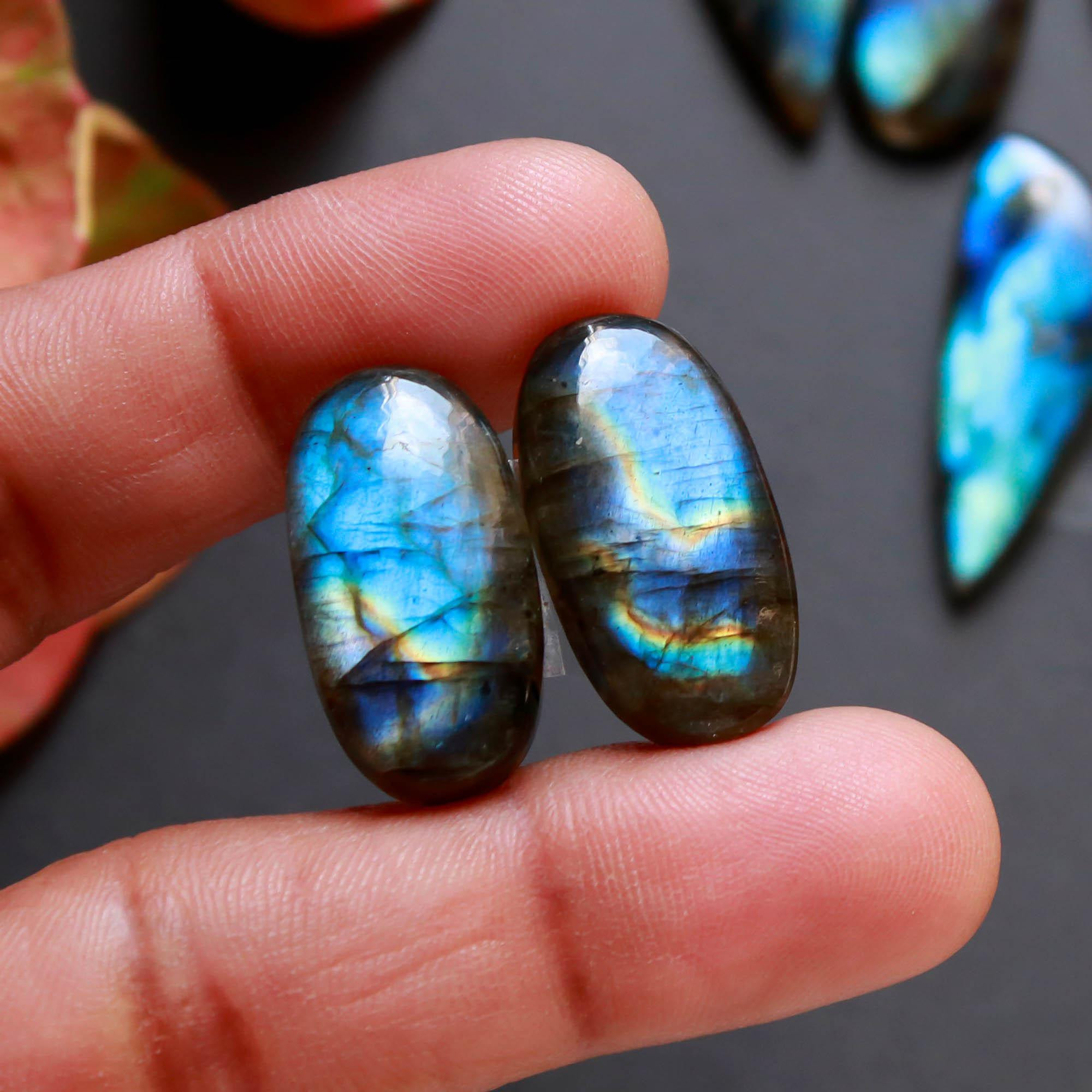 7Pairs 205Cts Natural Labradorite Gemstone Cabochon Pairs Lot 39x9 24x9mm 18490